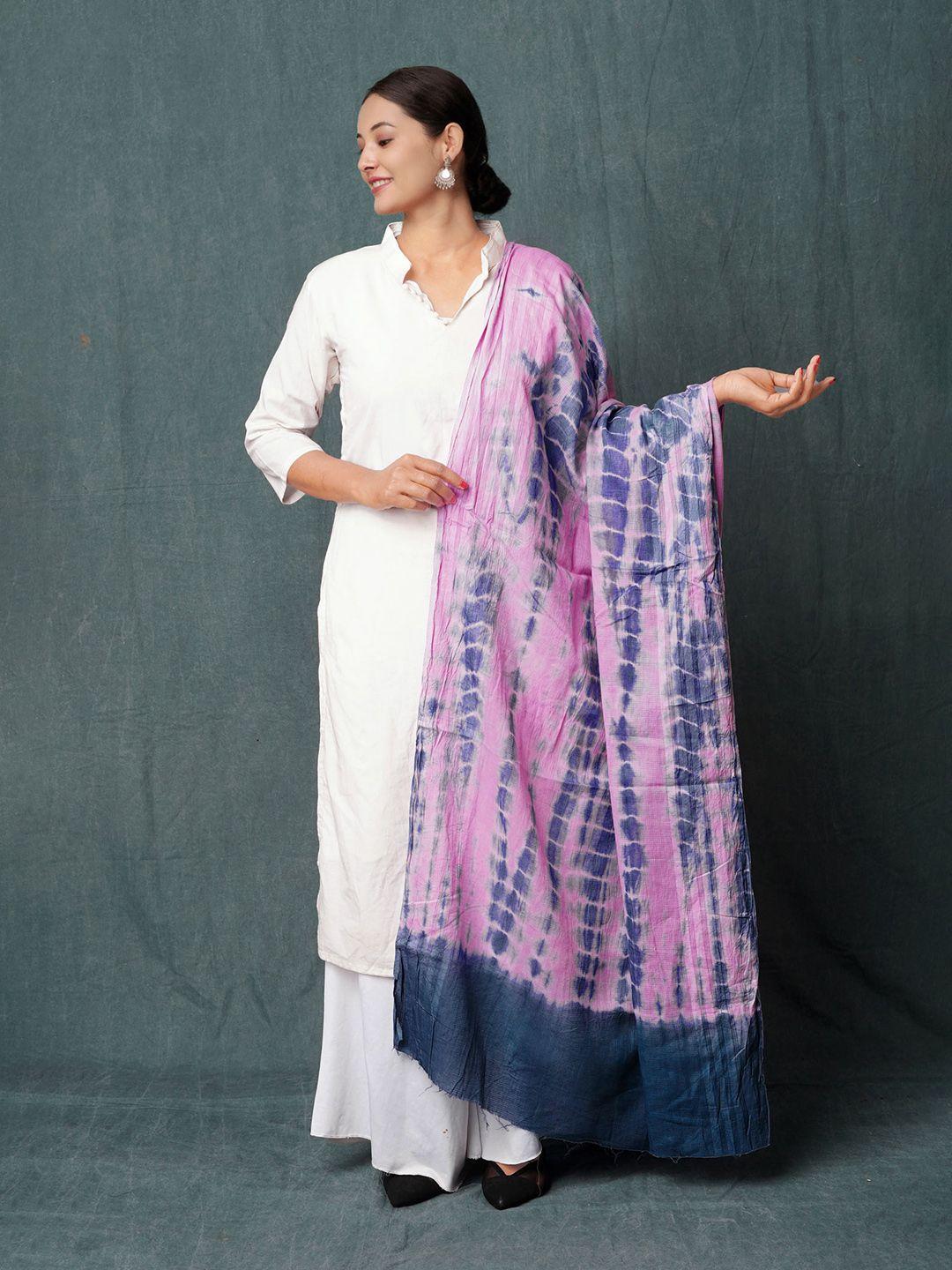 unnati silks pink & grey printed pure cotton tie and dye dupatta