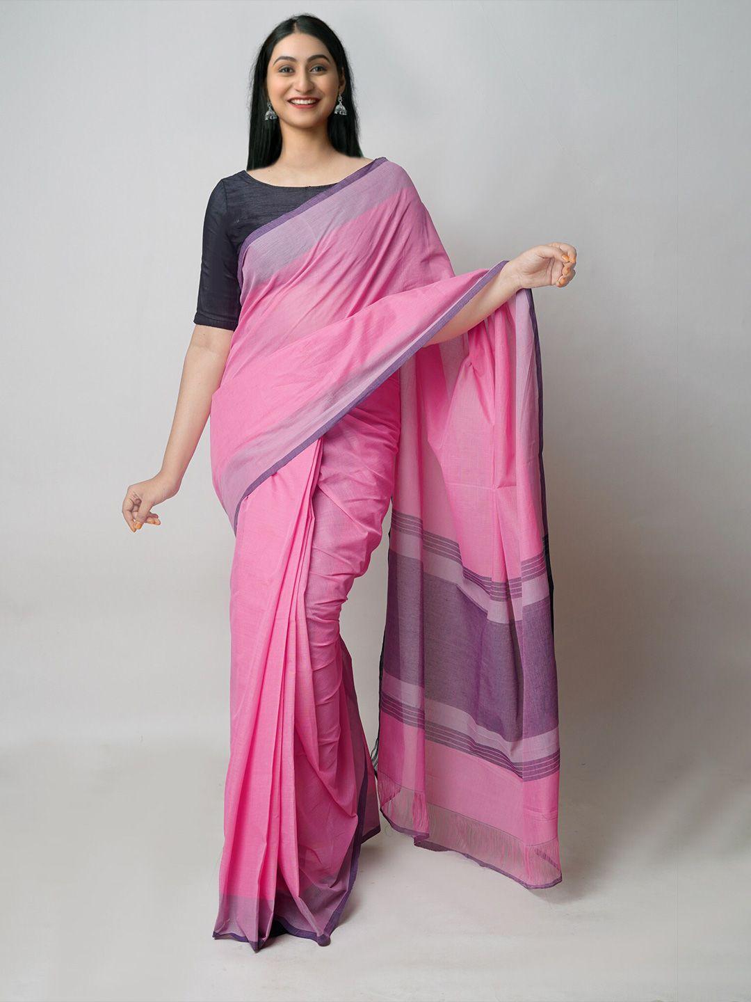 unnati silks pink & grey pure cotton mangalagiri saree