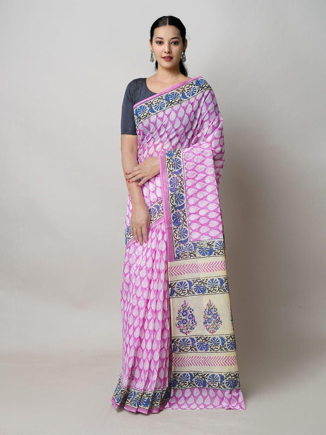 unnati silks pink ethnic motifs pure cotton handloom kota saree