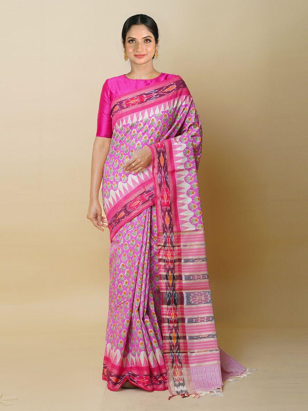 unnati silks pink ethnic motifs pure silk handloom tussar saree