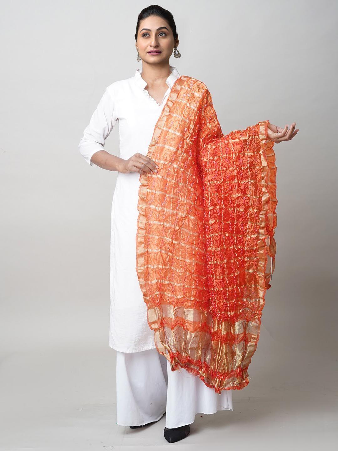 unnati silks printed bandhani dupatta with zari