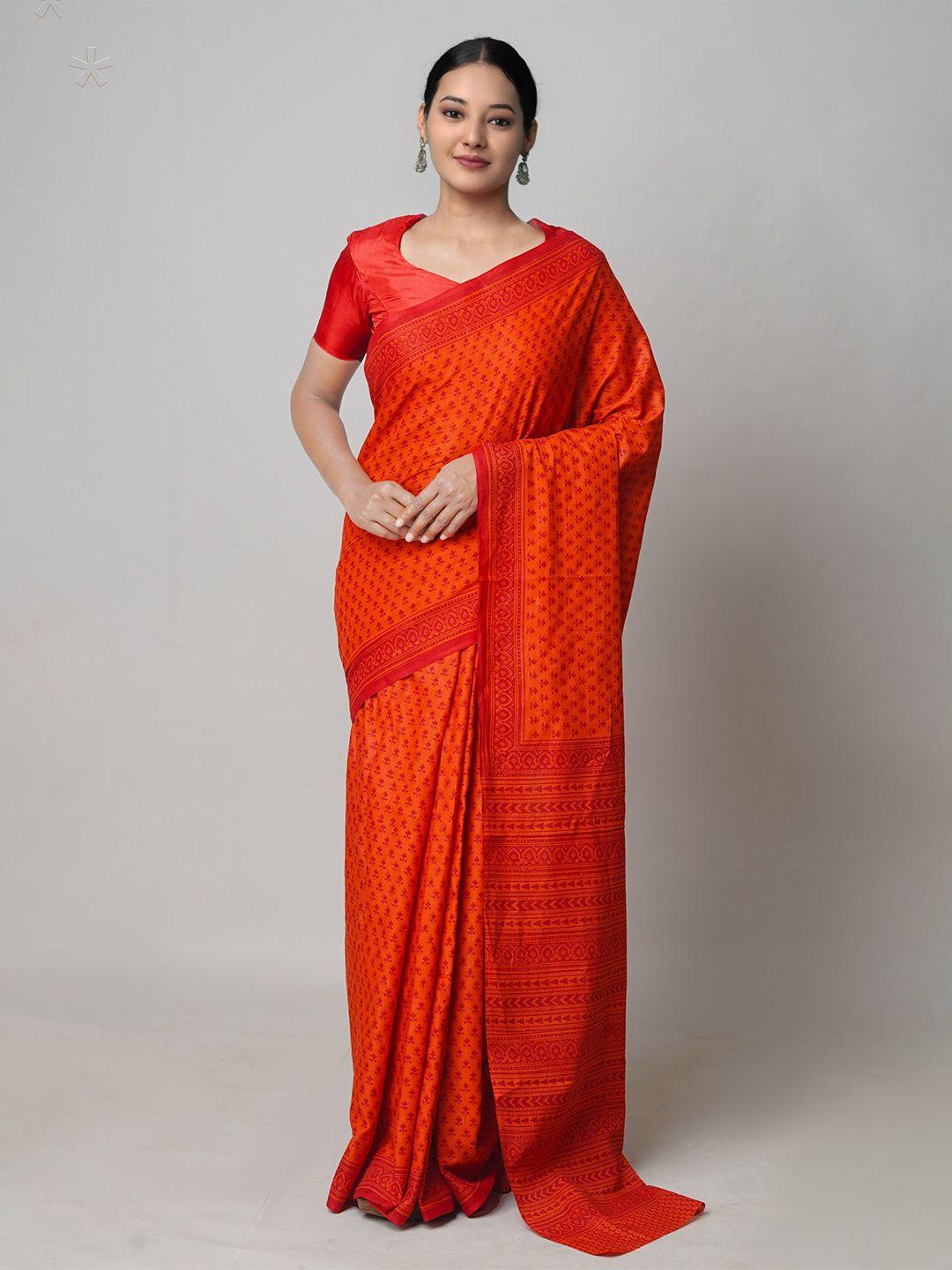 unnati silks pure cotton block printed saree