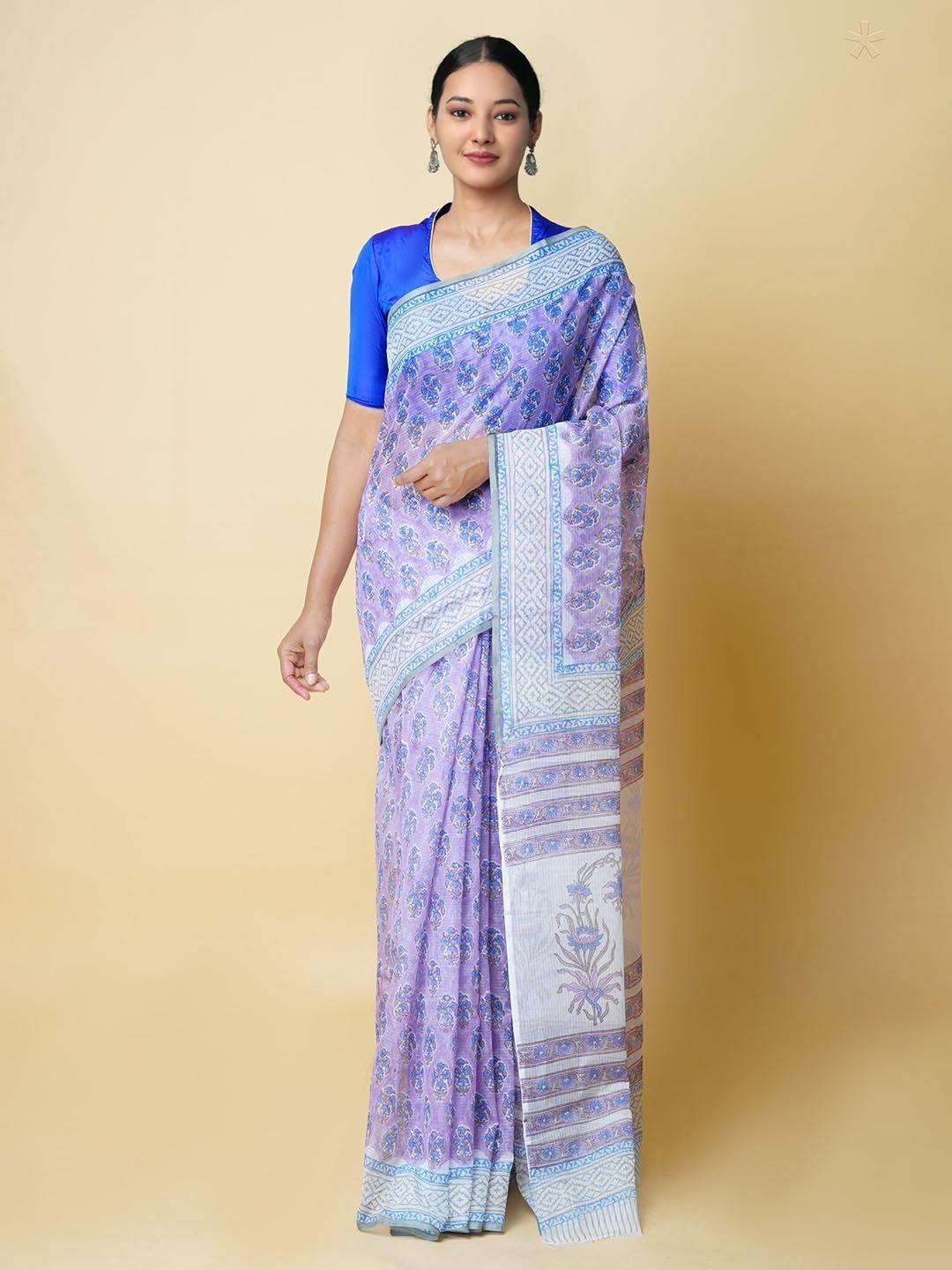 unnati silks purple & white ethnic motifs pure cotton kota saree