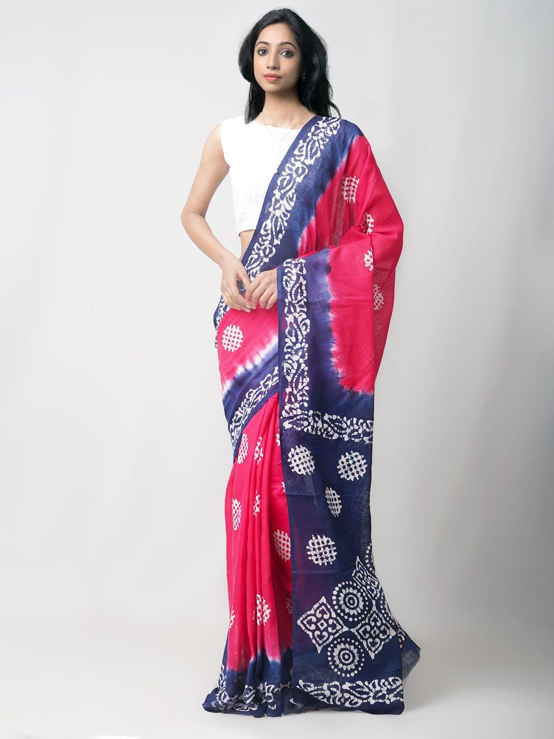 unnati silks red & blue batik pure cotton kota saree