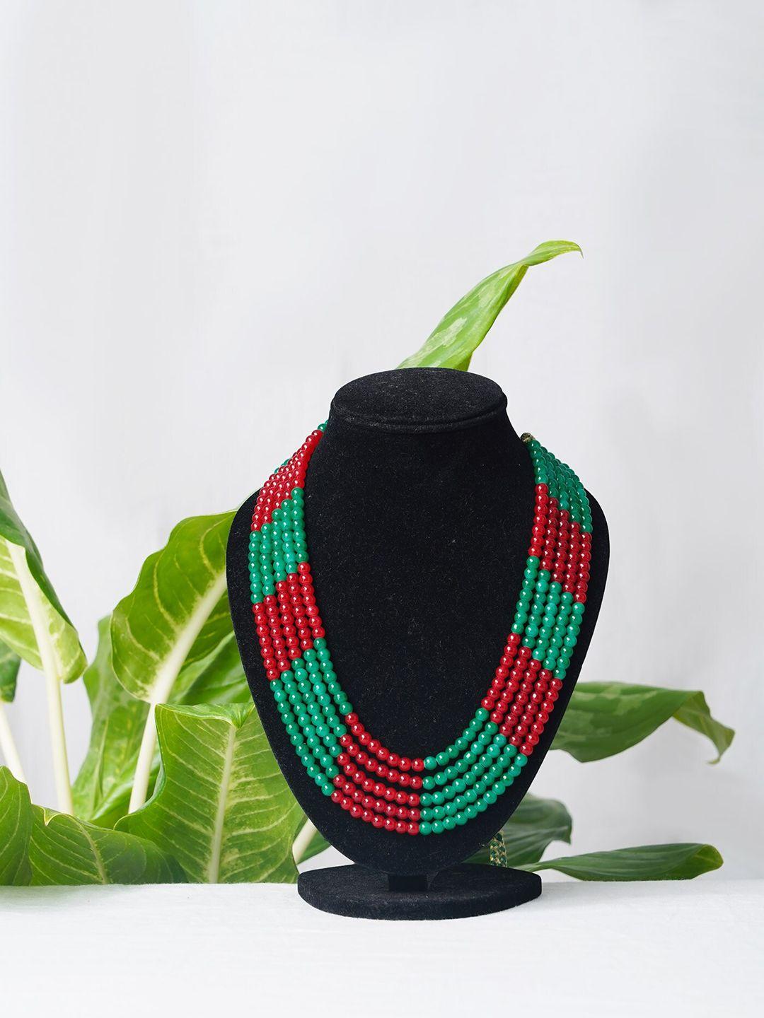 unnati silks red & green layered necklace