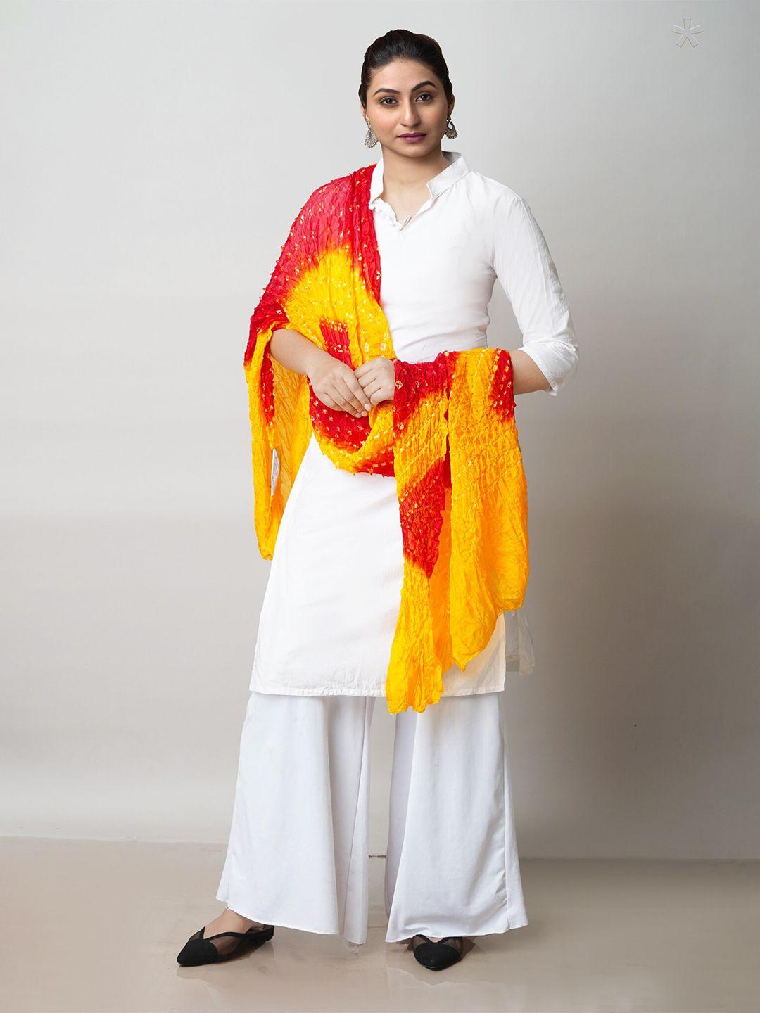 unnati silks red & yellow printed bandhani dupatta