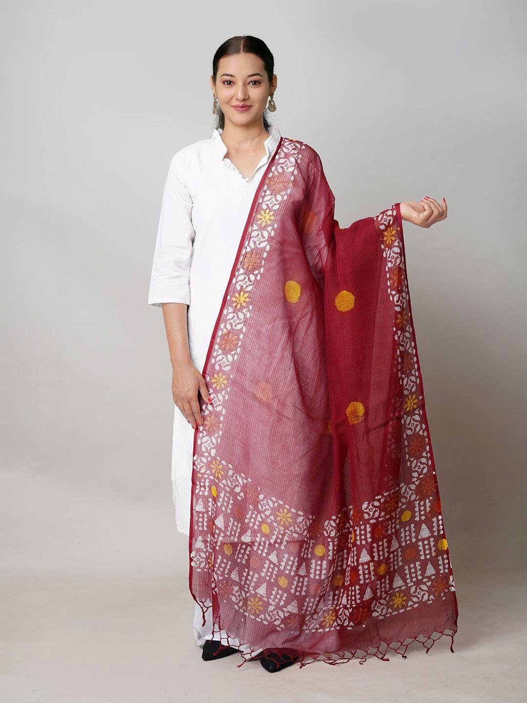 unnati silks red ethnic motifs printed block print dupatta