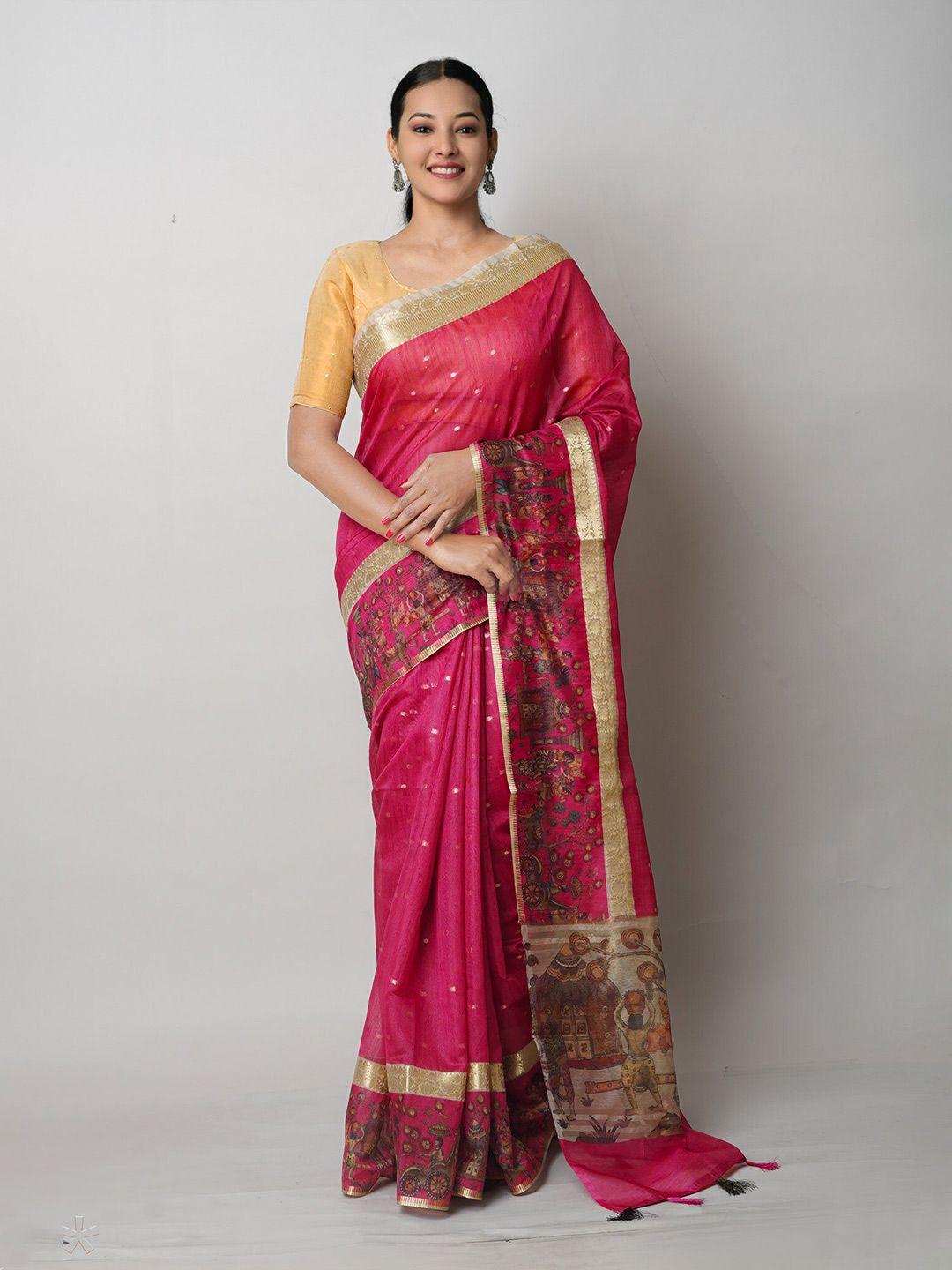 unnati silks red ethnic motifs silk blend banarasi saree