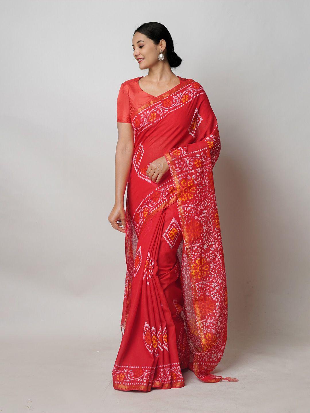 unnati silks red ethnic motifs silk cotton chanderi saree