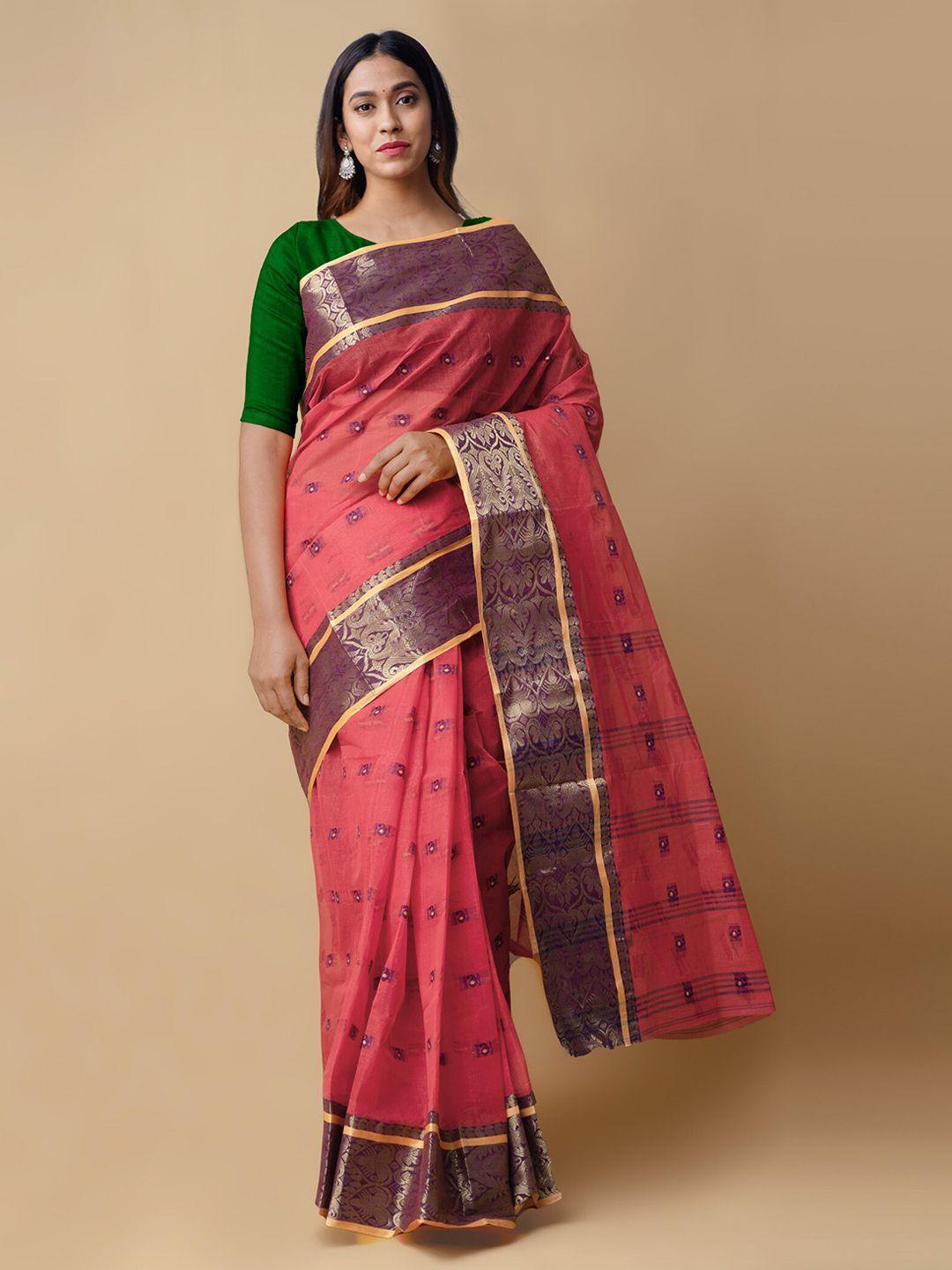 unnati silks red woven design pure cotton saree