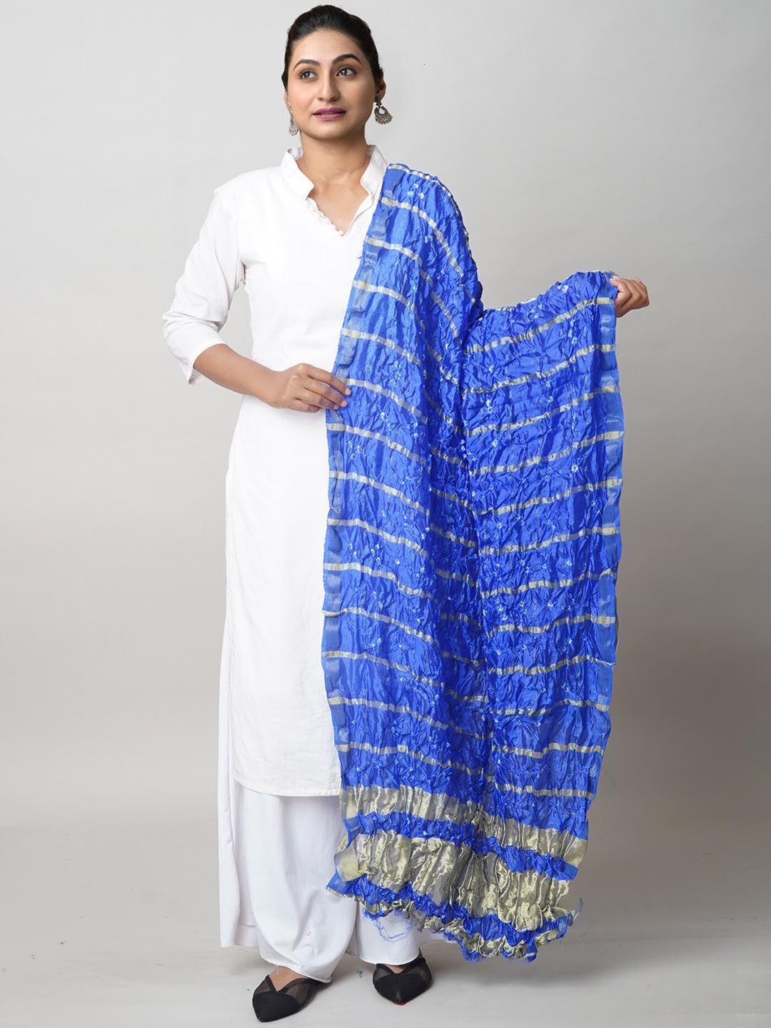 unnati silks striped bandhani dupatta with zari