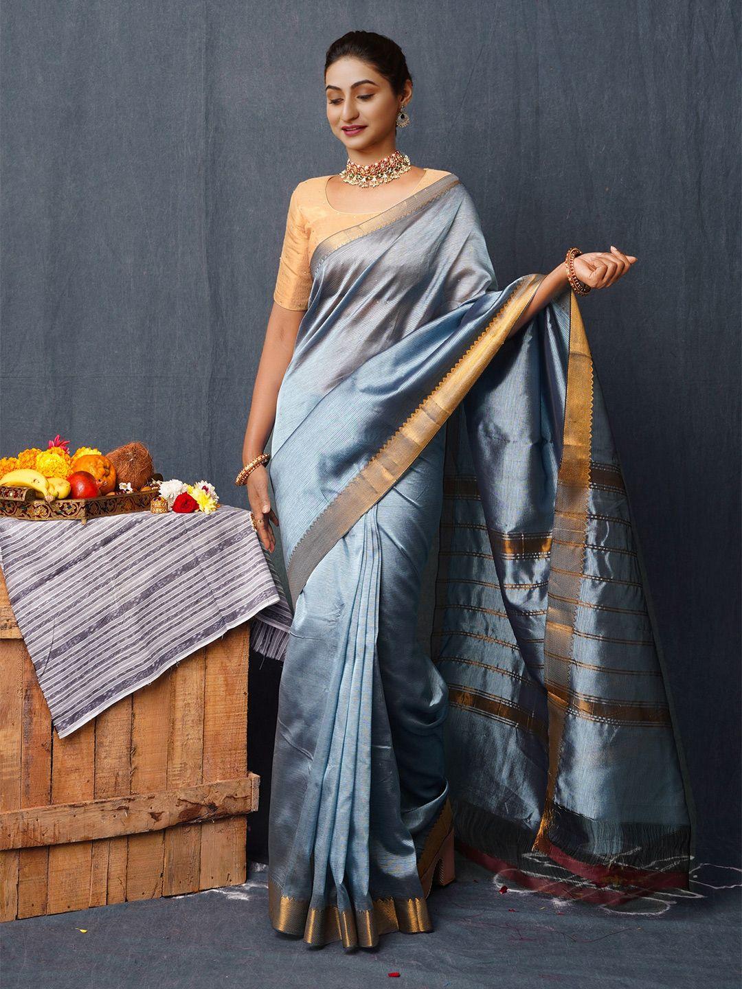 unnati silks striped woven design zari handloom mangalagiri saree