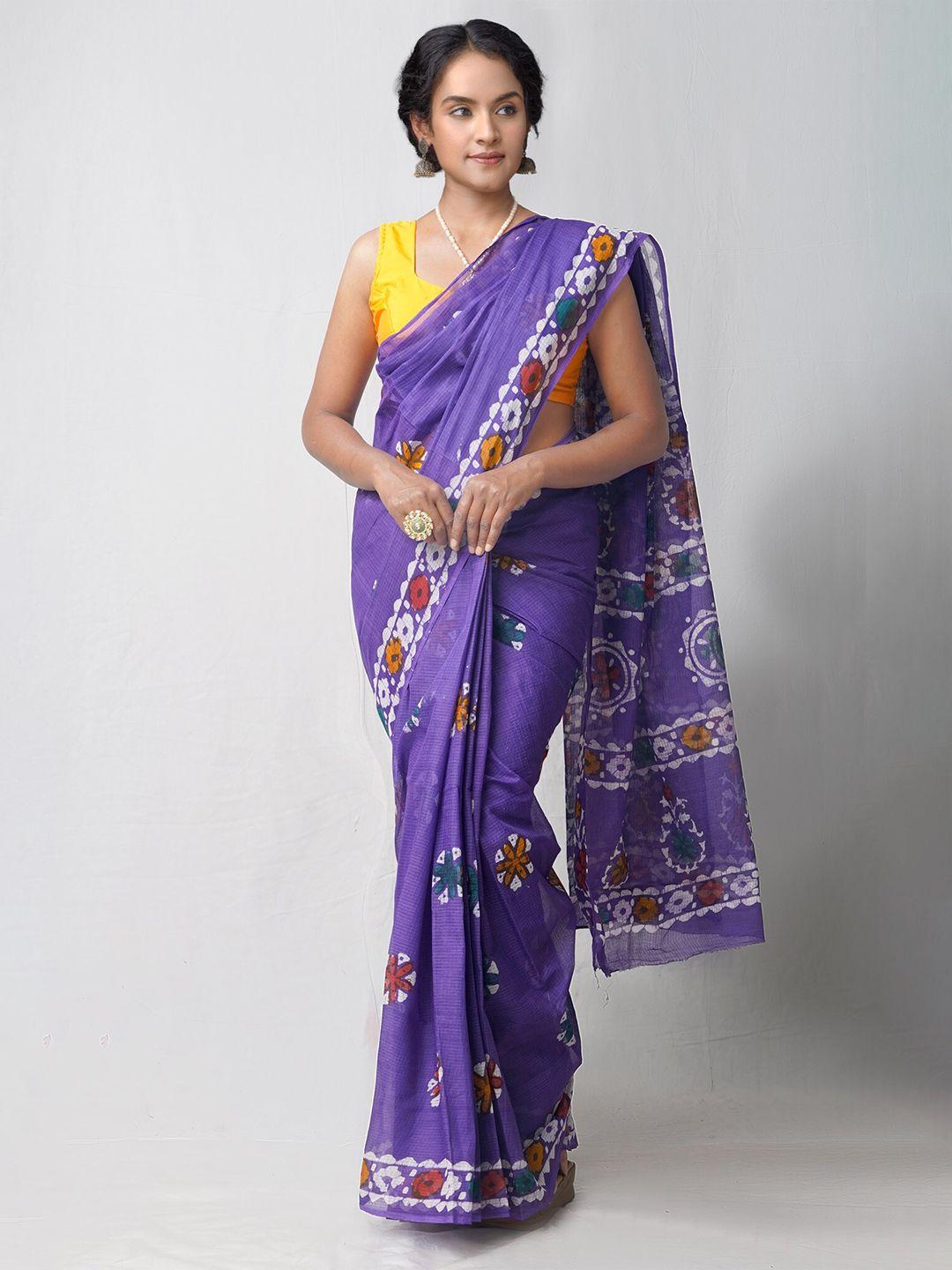 unnati silks violet & red batik pure cotton kota saree