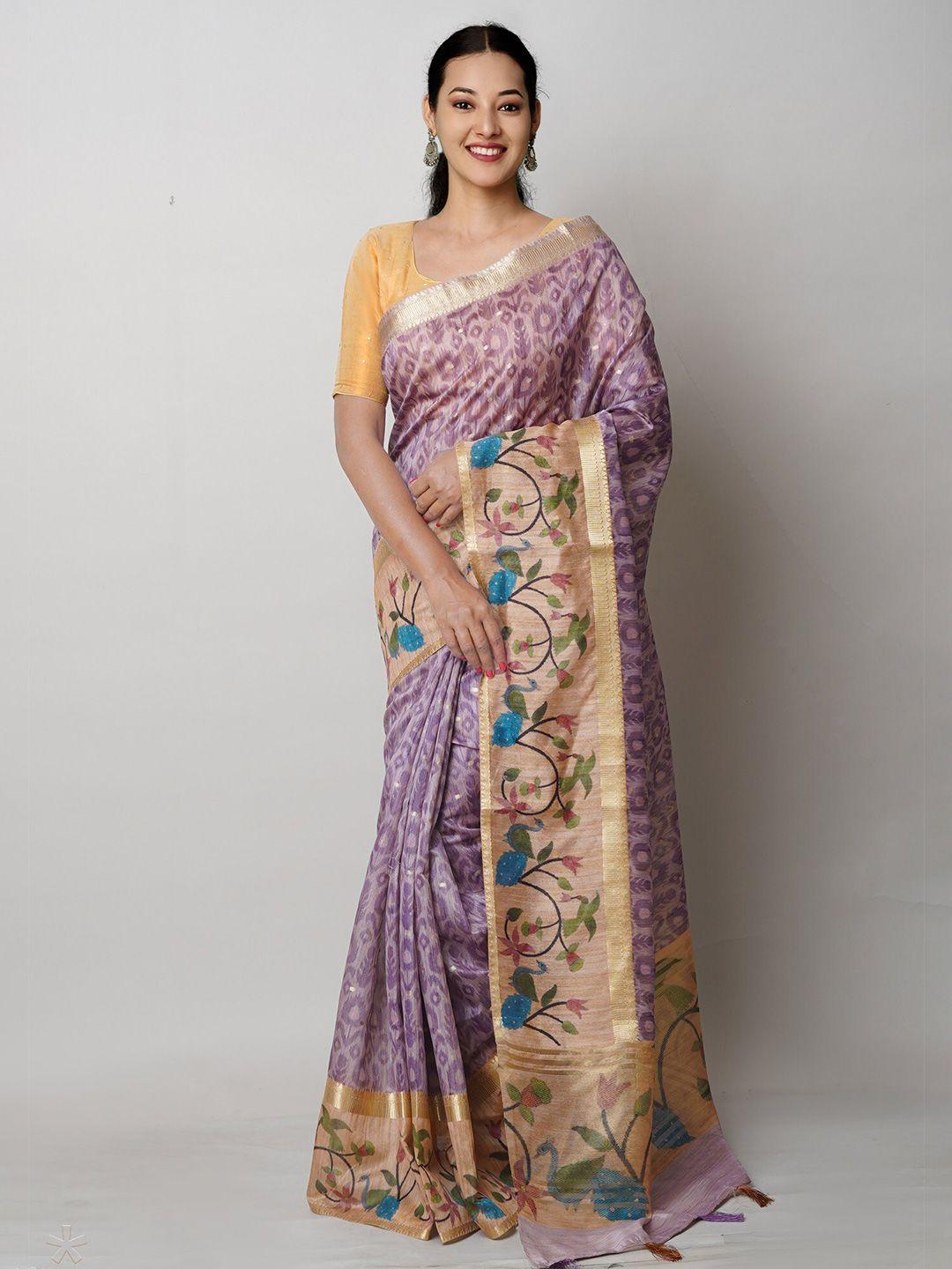 unnati silks violet ethnic motifs silk blend banarasi saree