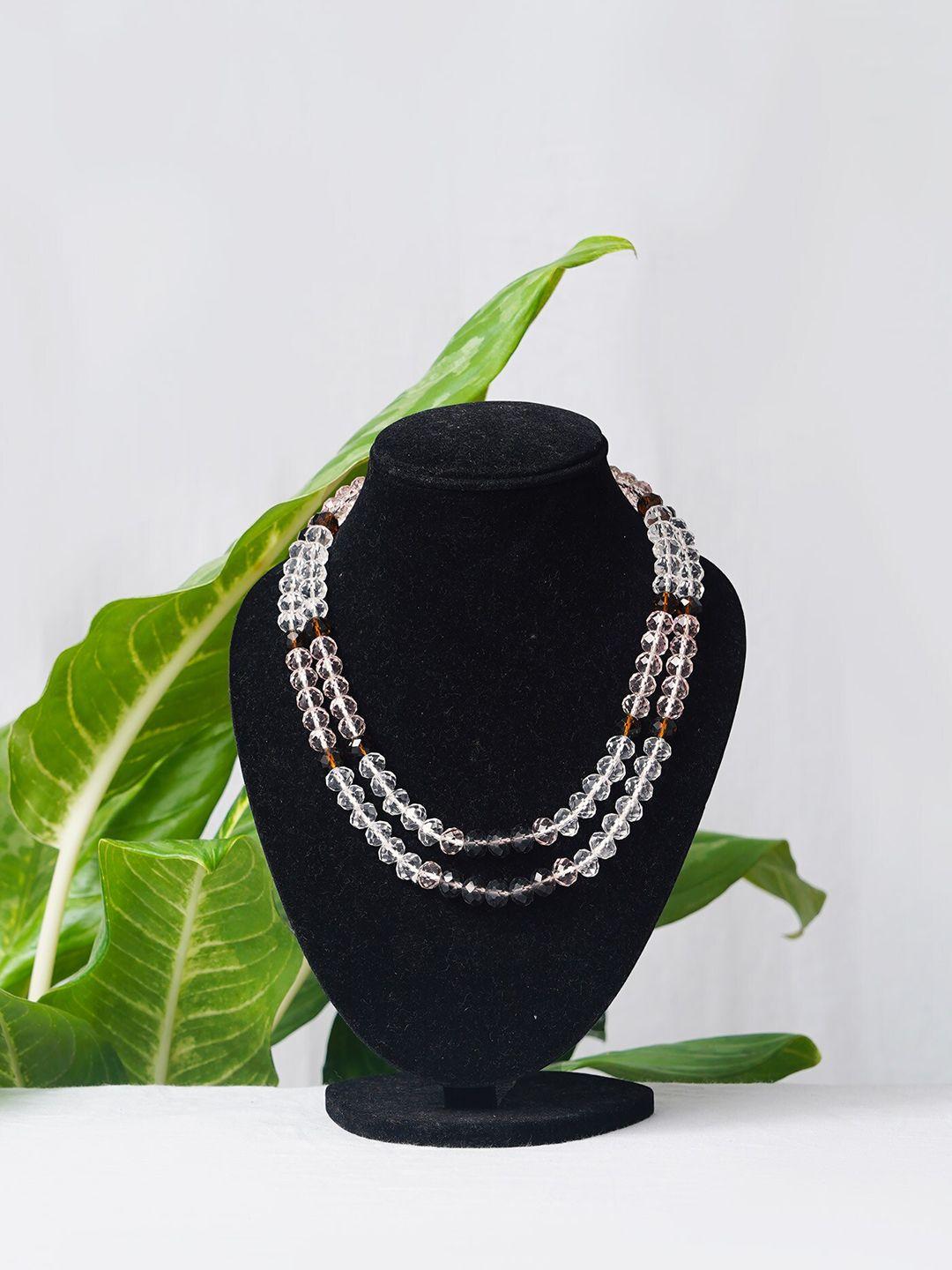 unnati silks white & brown layered necklace