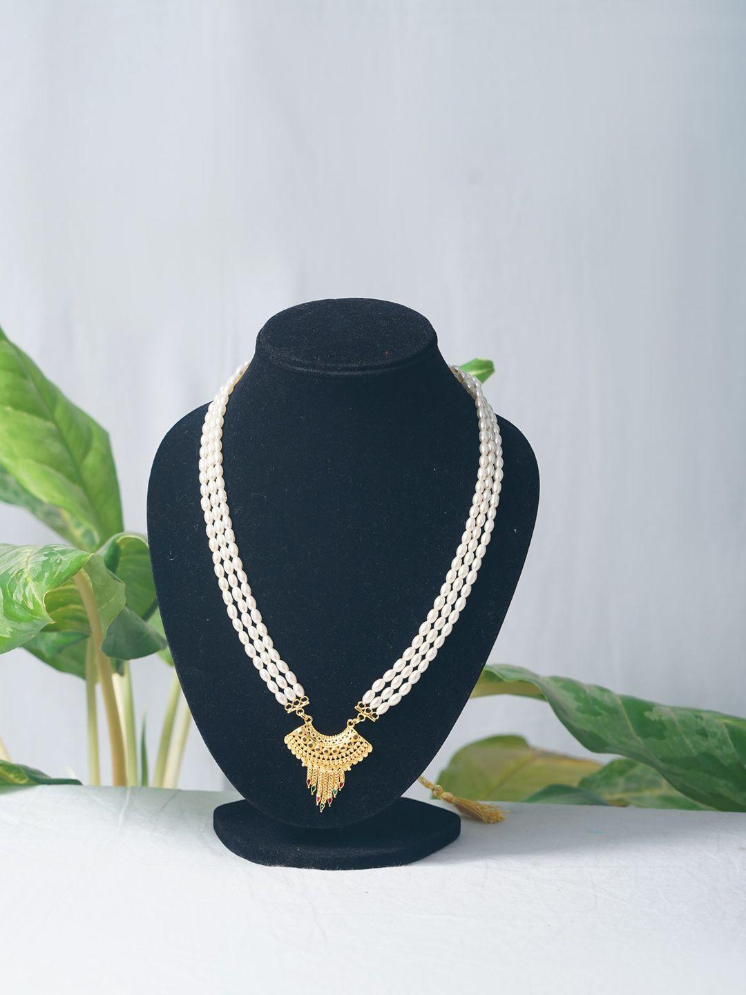 unnati silks white & gold-toned layered necklace