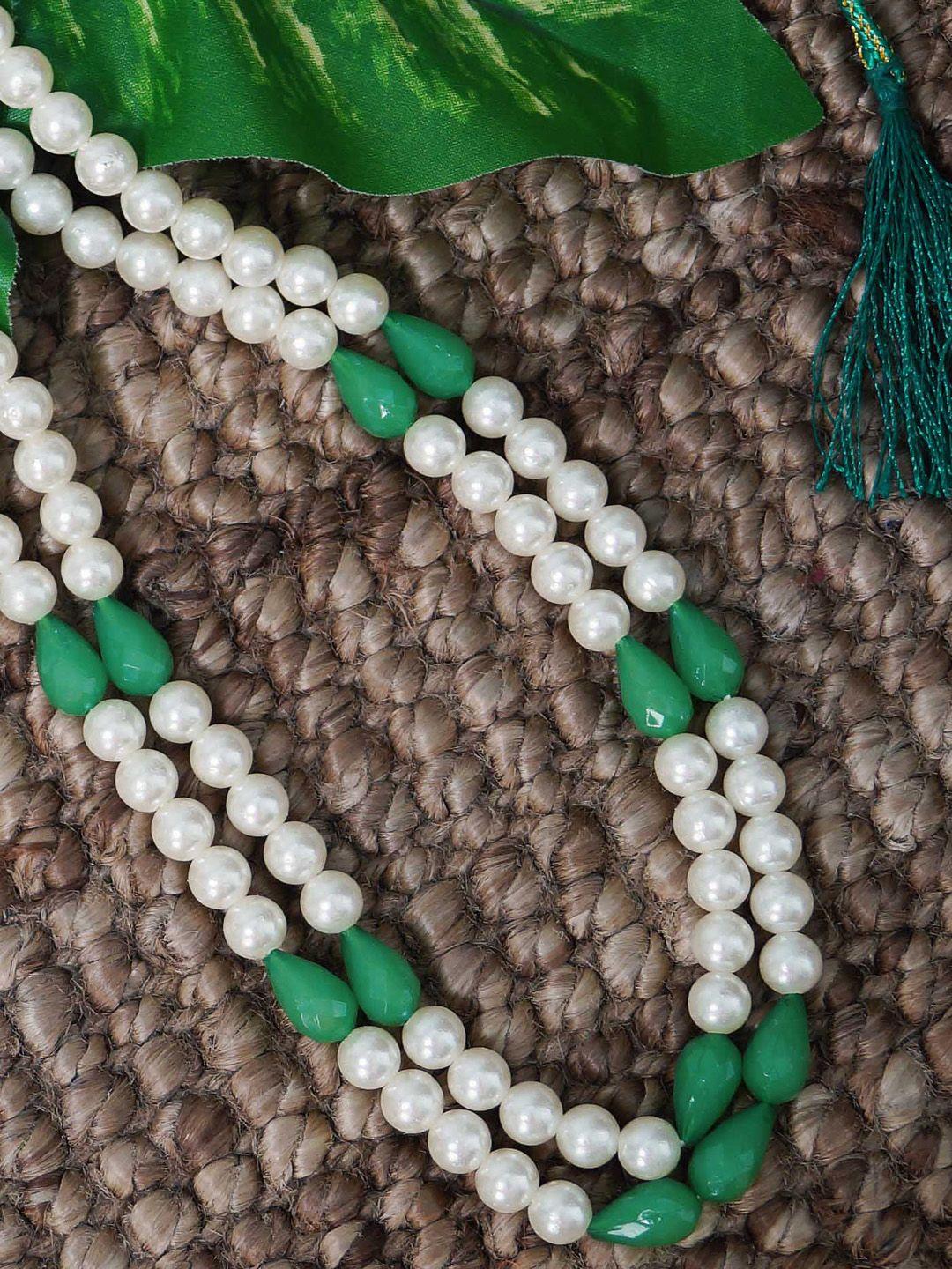unnati silks white & green beaded necklace