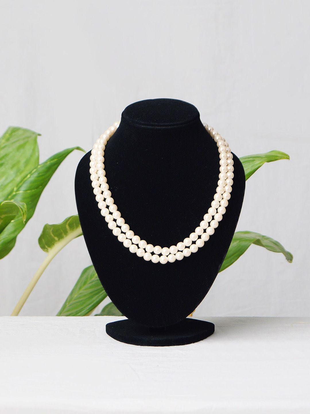 unnati silks white layered beaded necklace