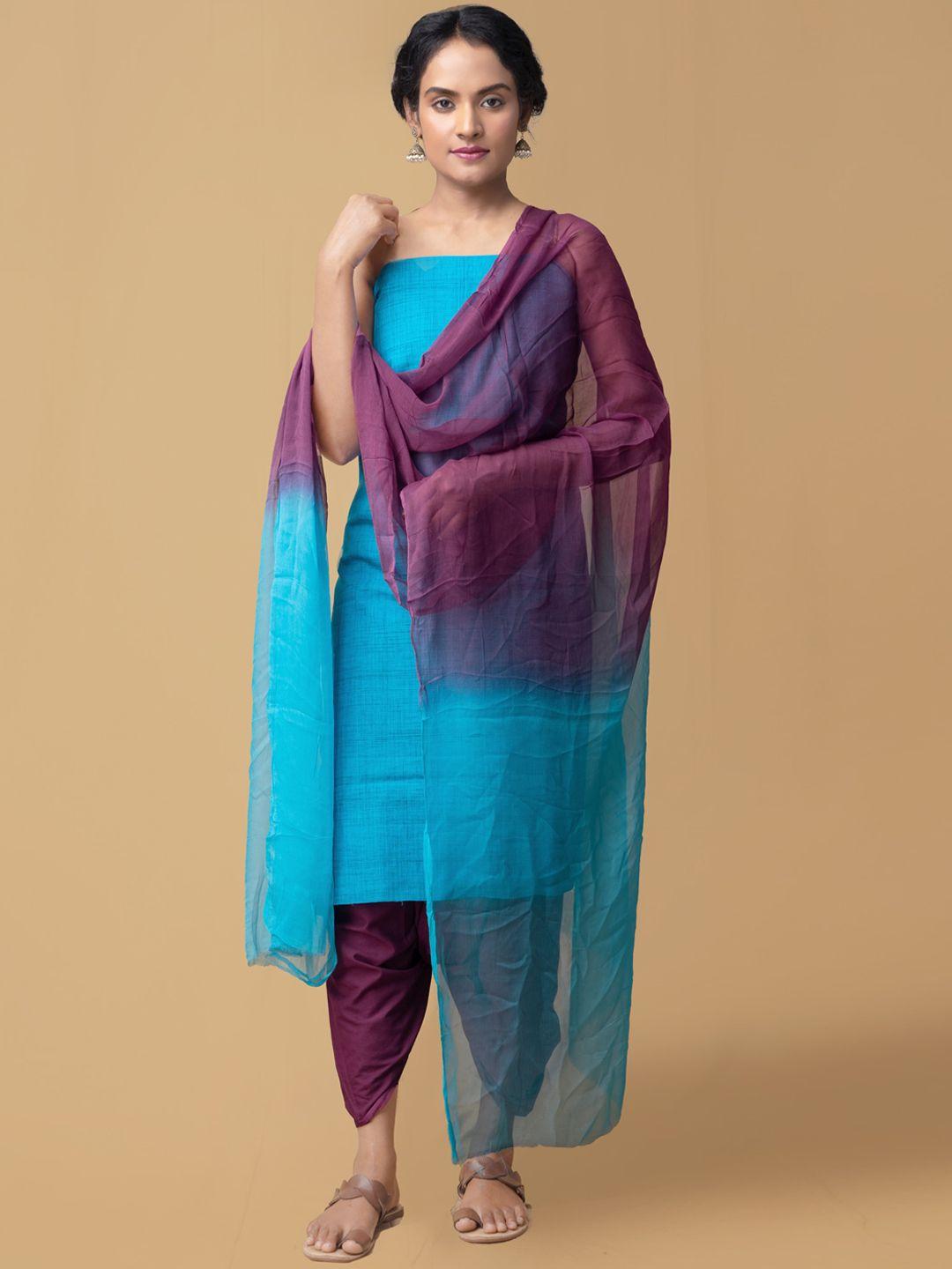 unnati silks women blue & purple solid unstitched dress material