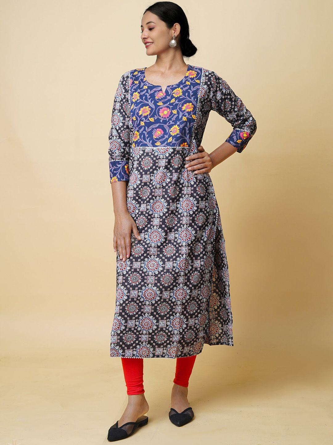 unnati silks women floral printed thread work handloom kurta