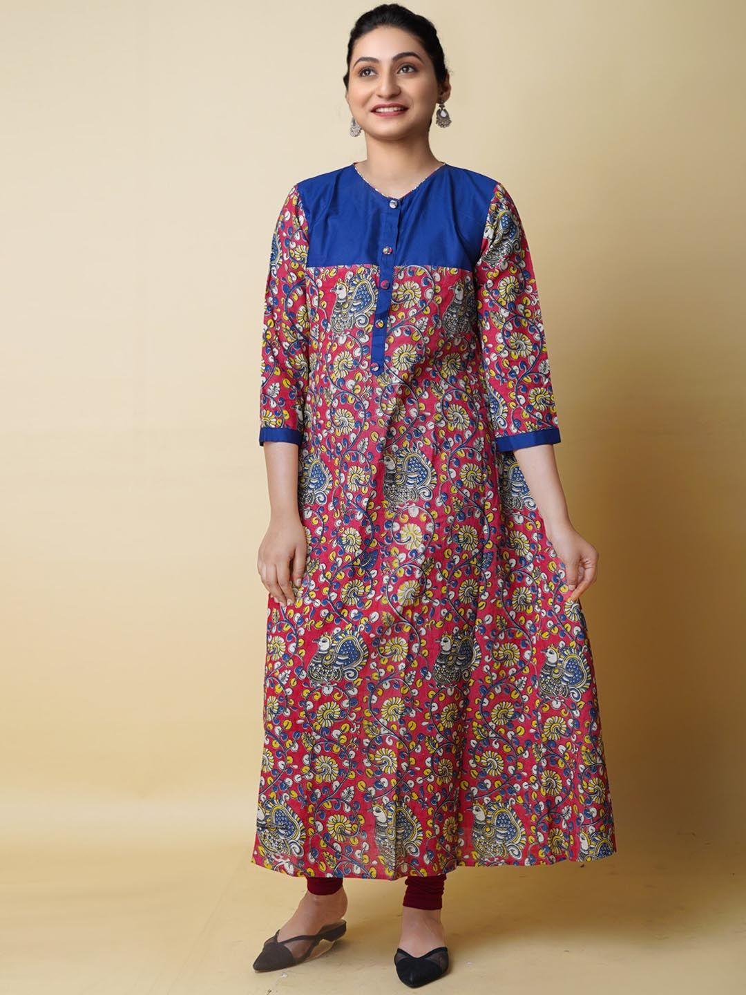 unnati silks women floral printed thread work handloom kurta