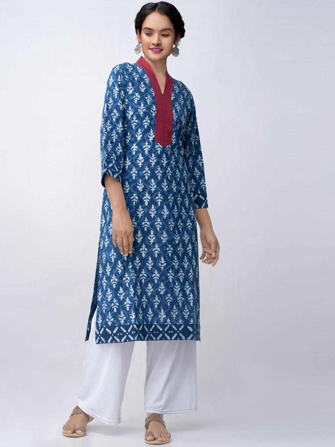 unnati silks women navy blue ethnic motifs printed kurta