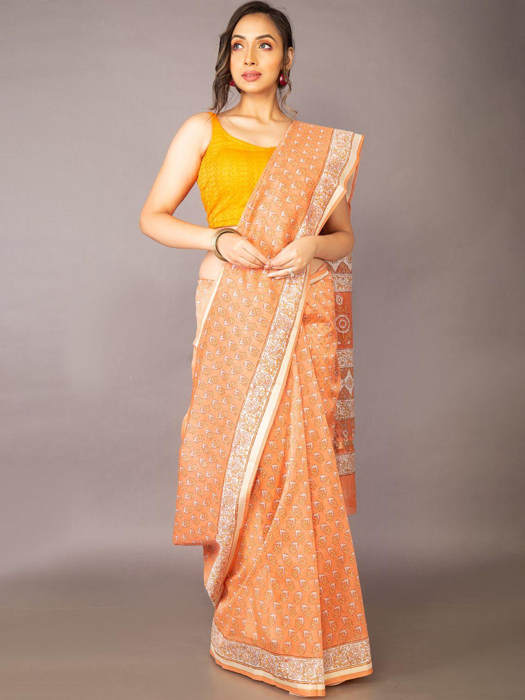 unnati silks women orange sarees