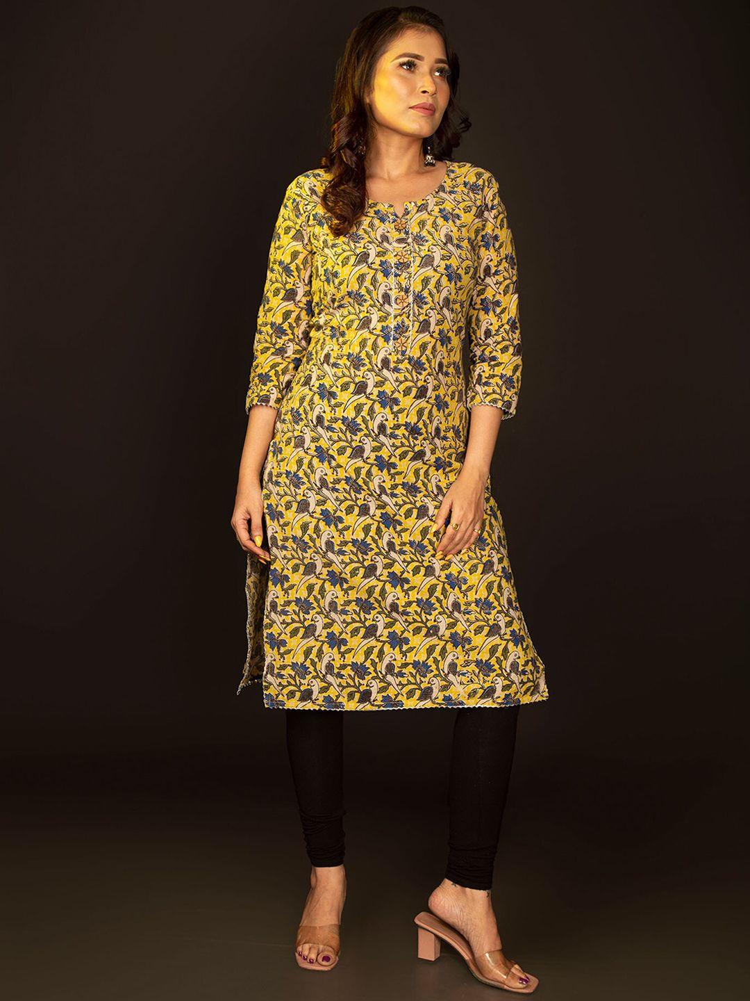 unnati silks women yellow floral printed floral kurta