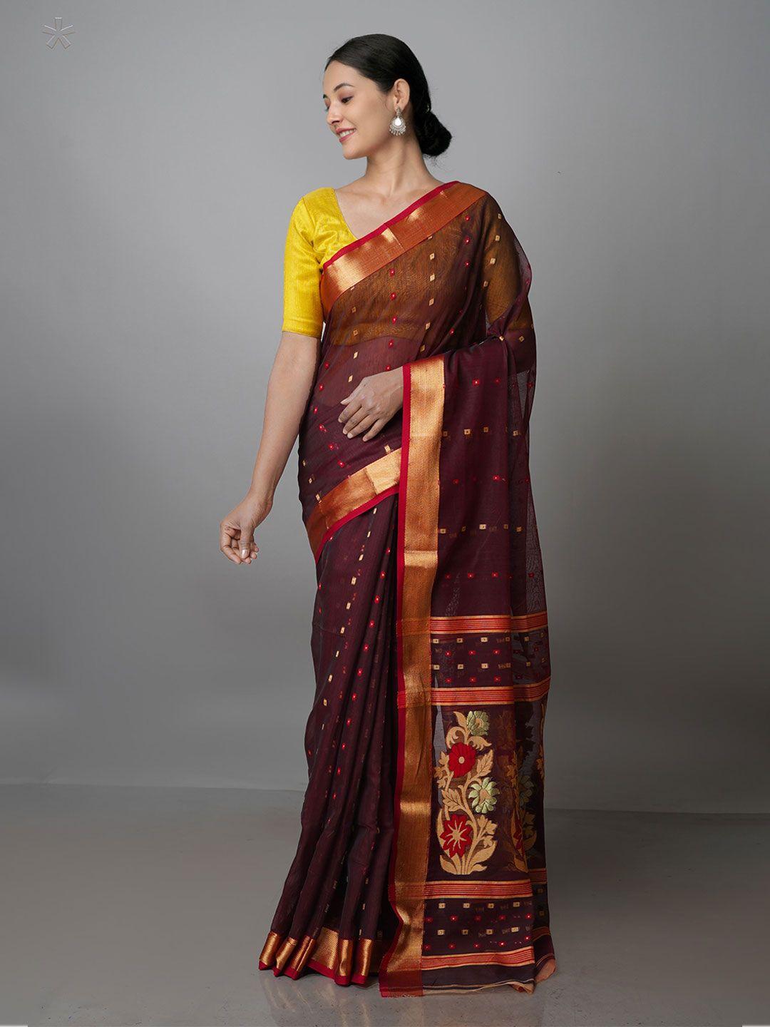 unnati silks woven design zari handloom pure cotton jamdani saree