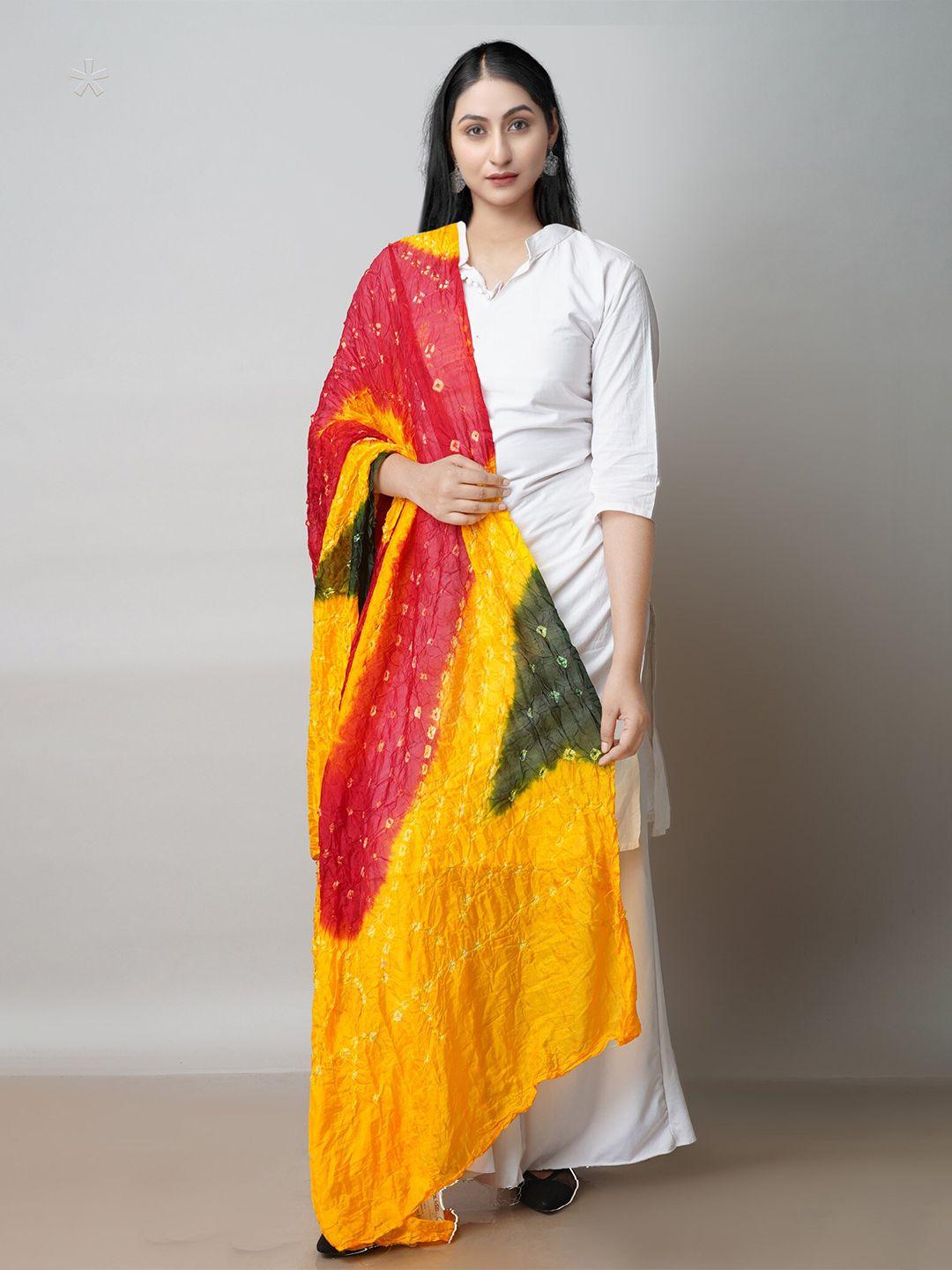 unnati silks yellow & red printed bandhani dupatta