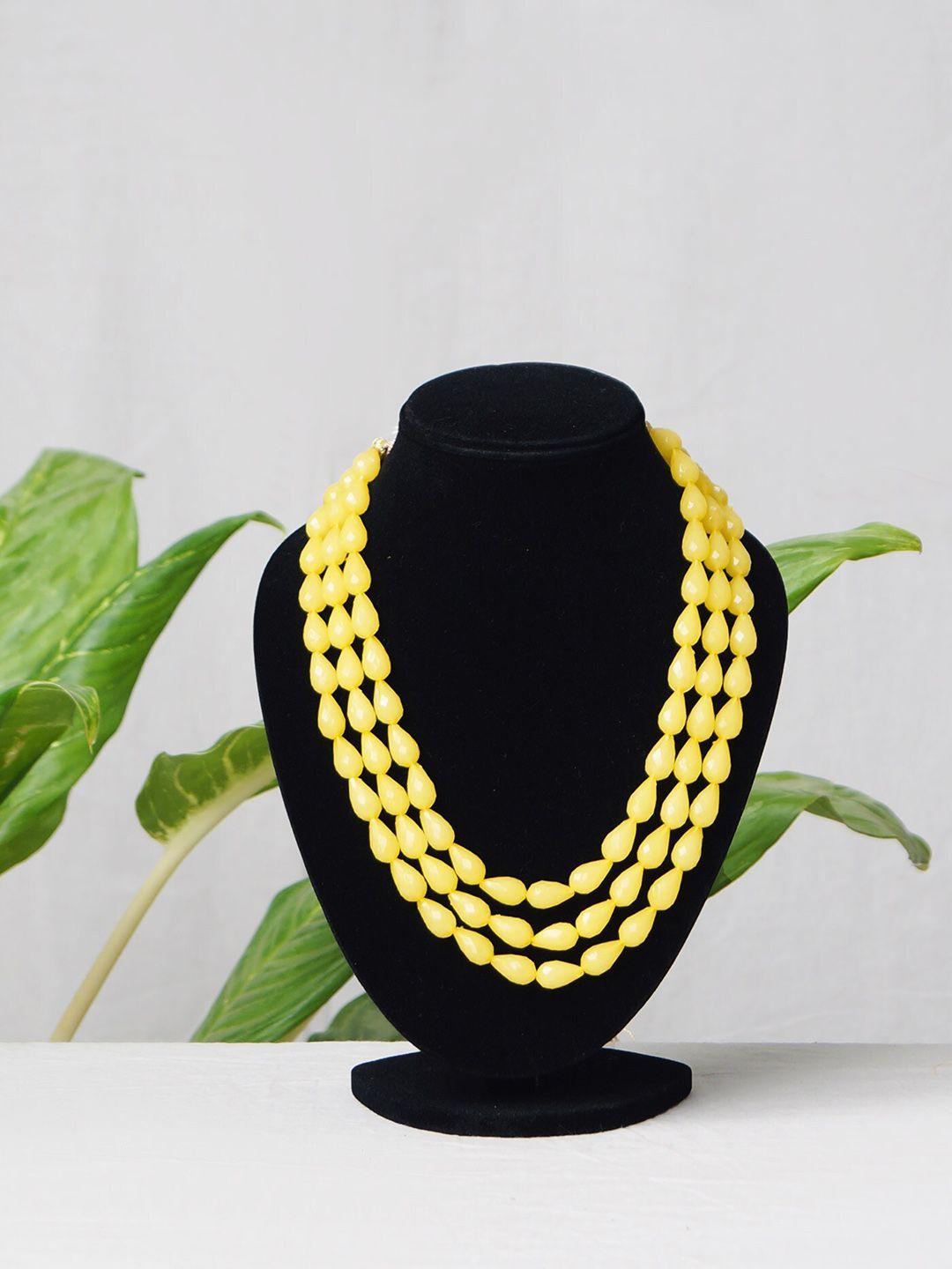 unnati silks yellow oval shape beads layered necklace