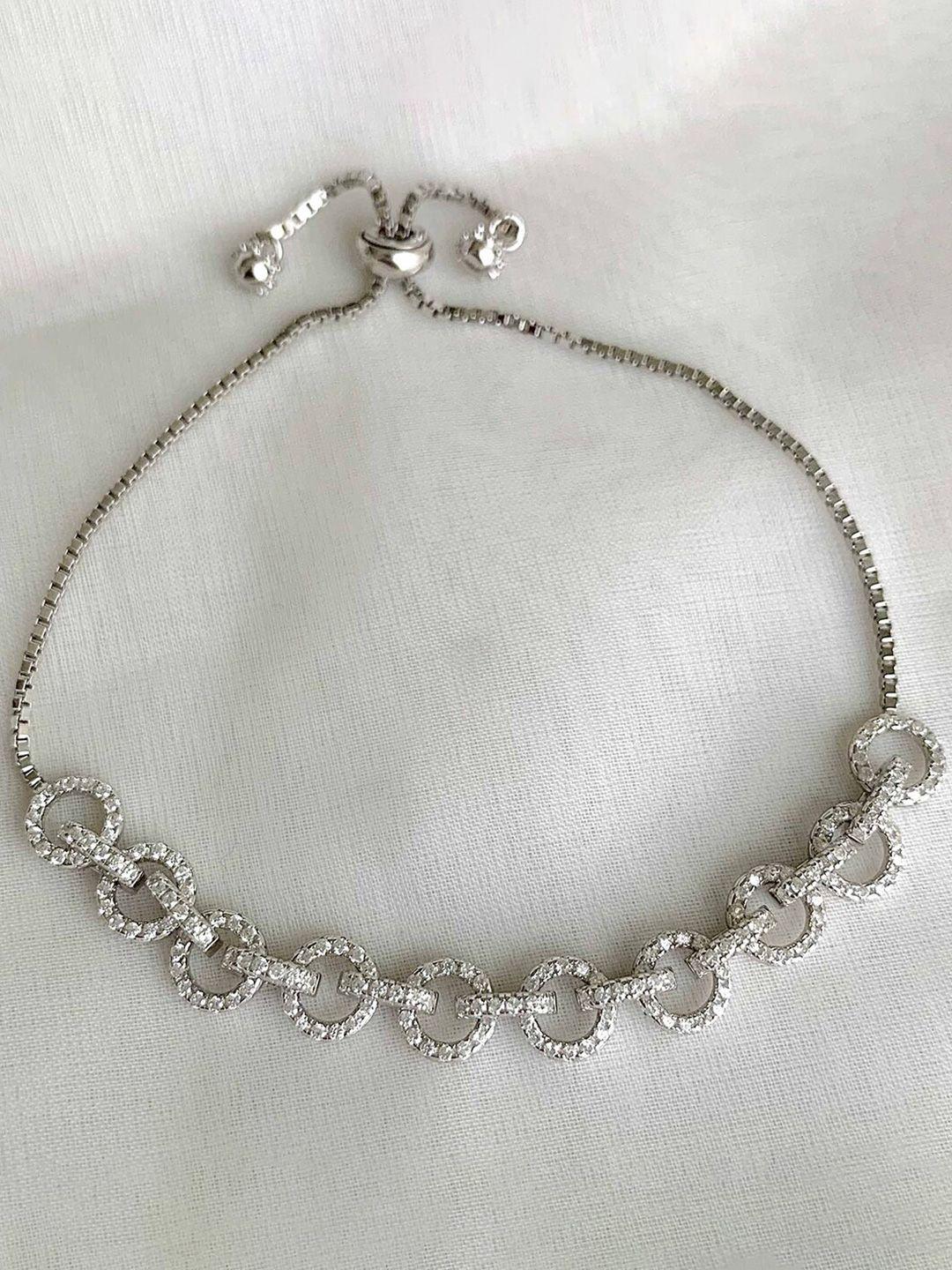 unniyarcha sterling silver silver-plated zircon studded link bracelet