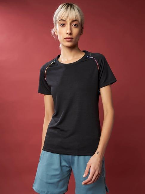 unpar black regular fit sports t-shirt