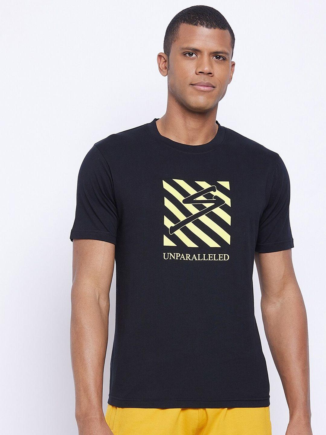 unpar men black typography printed t-shirt