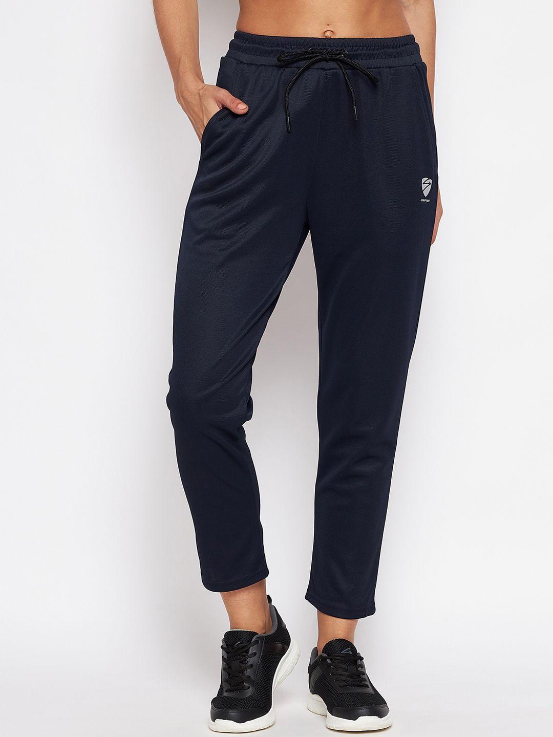 unpar women navy blue solid track pants