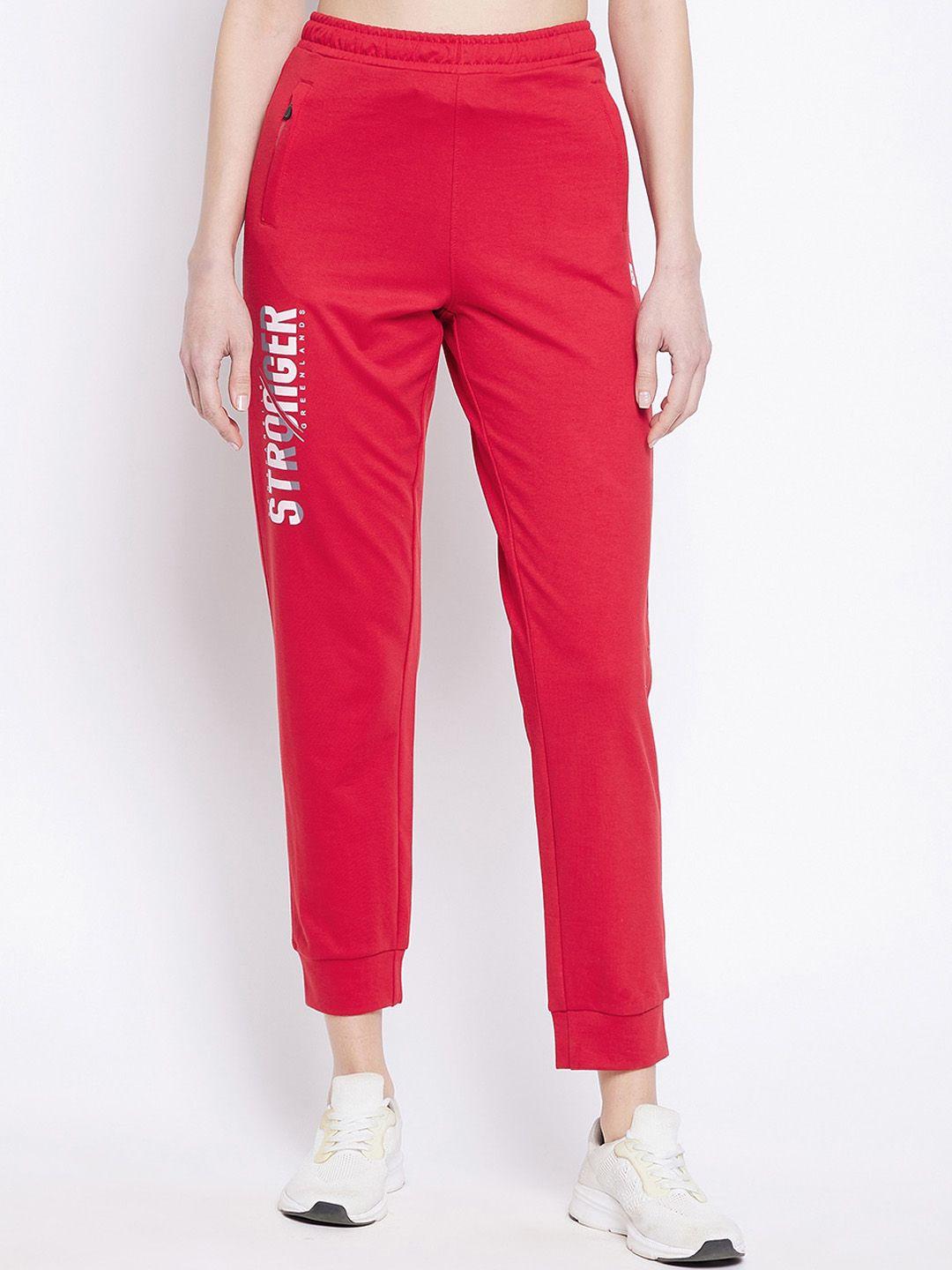 unpar women red solid cotton jogger pants