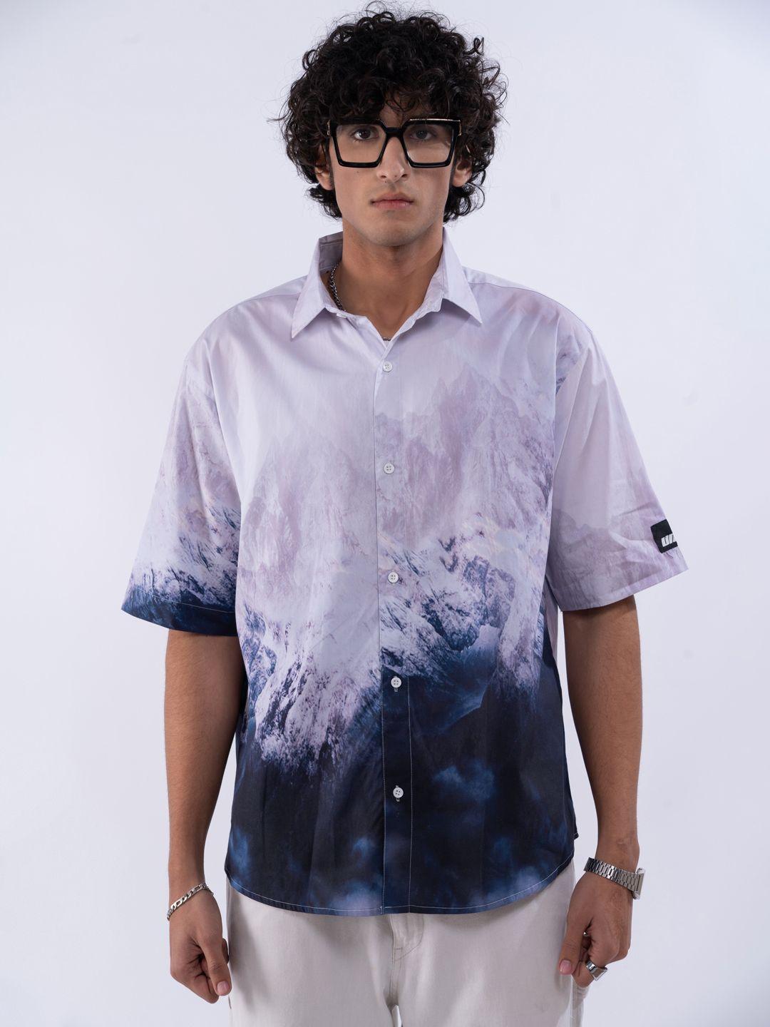 unrl cotton printed oversized shirt