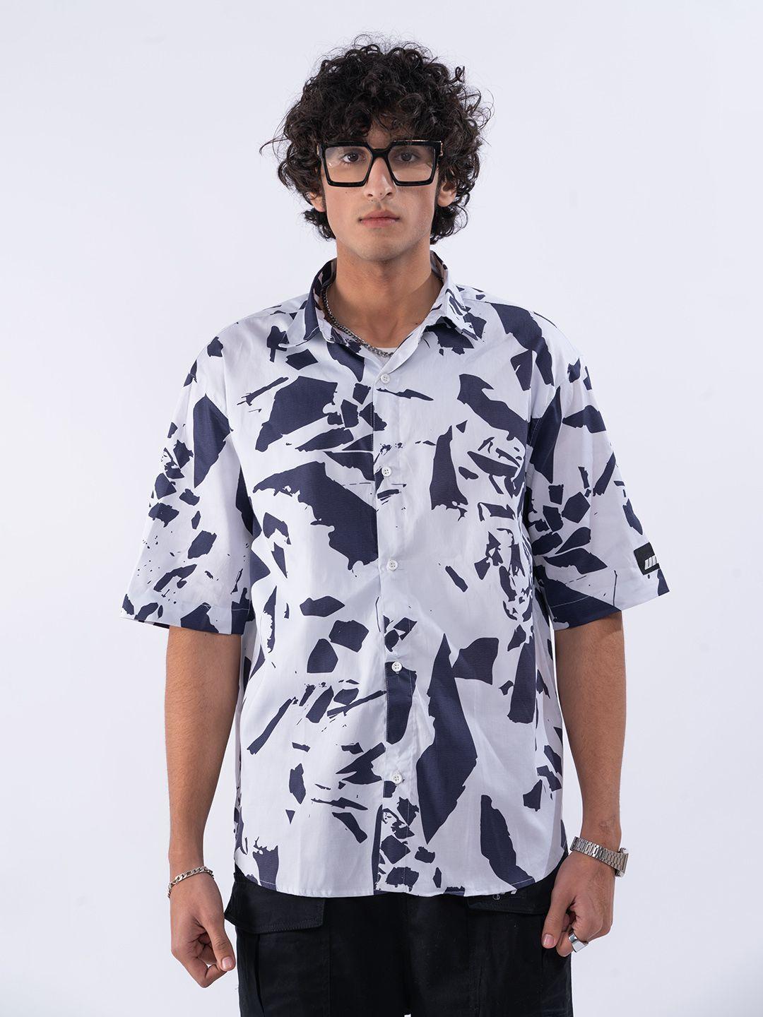 unrl cotton printed oversized shirt