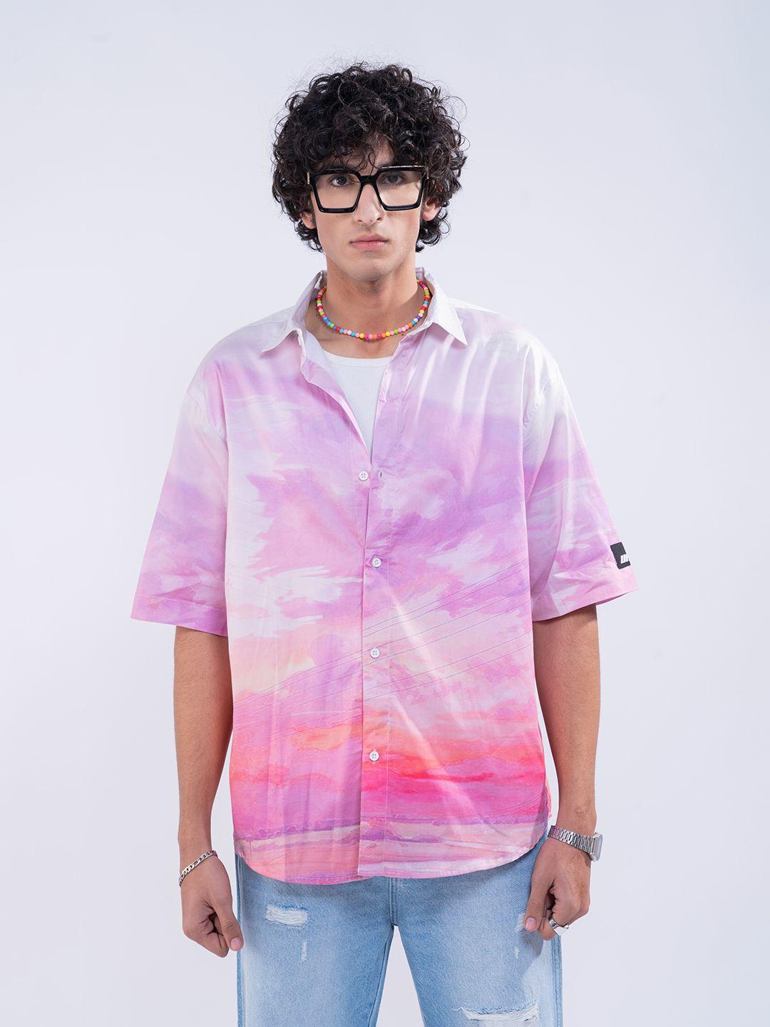 unrl cotton printed oversized shirt