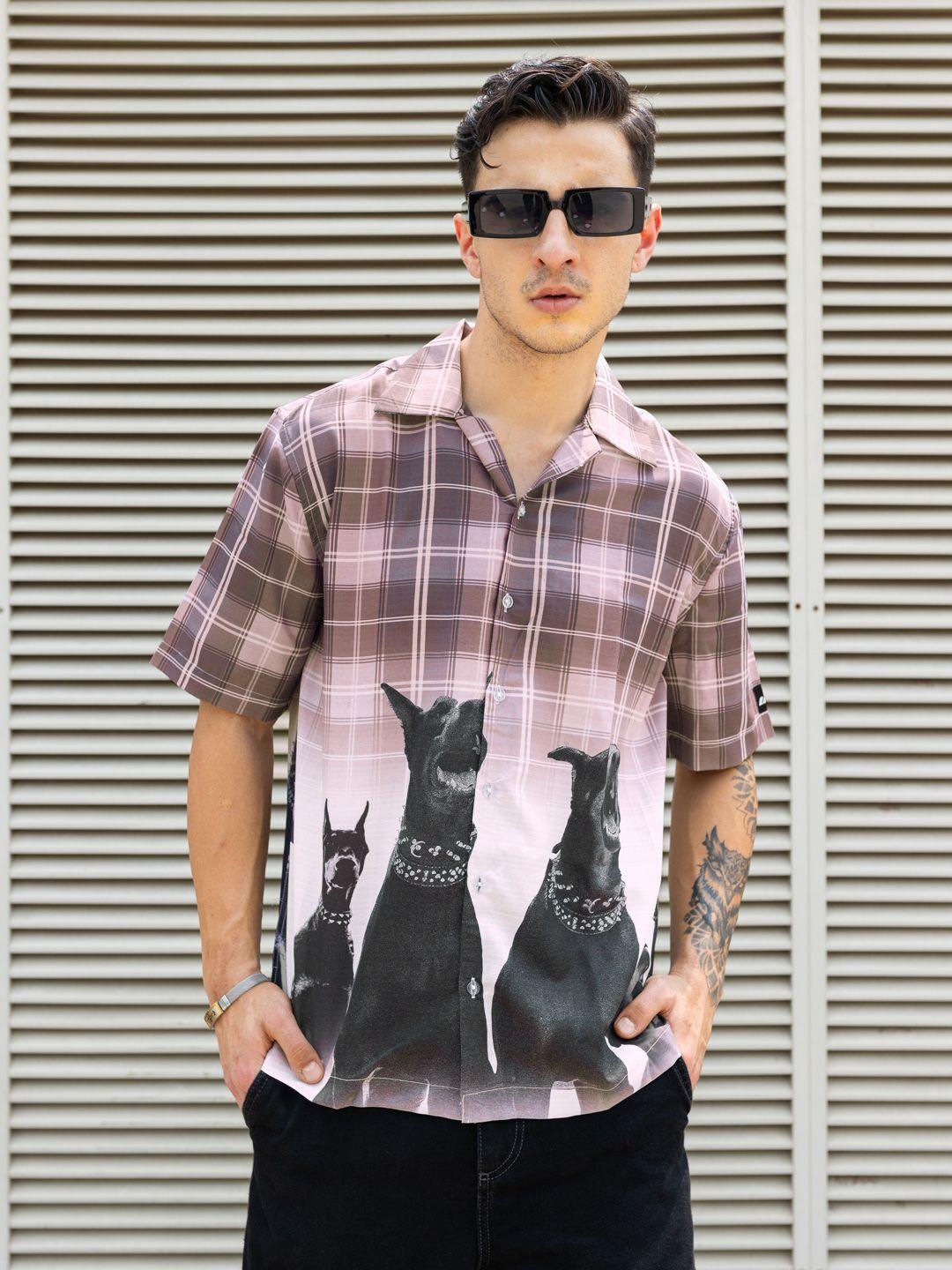 unrl graphic printed cuban collar relaxed fit casual shirt
