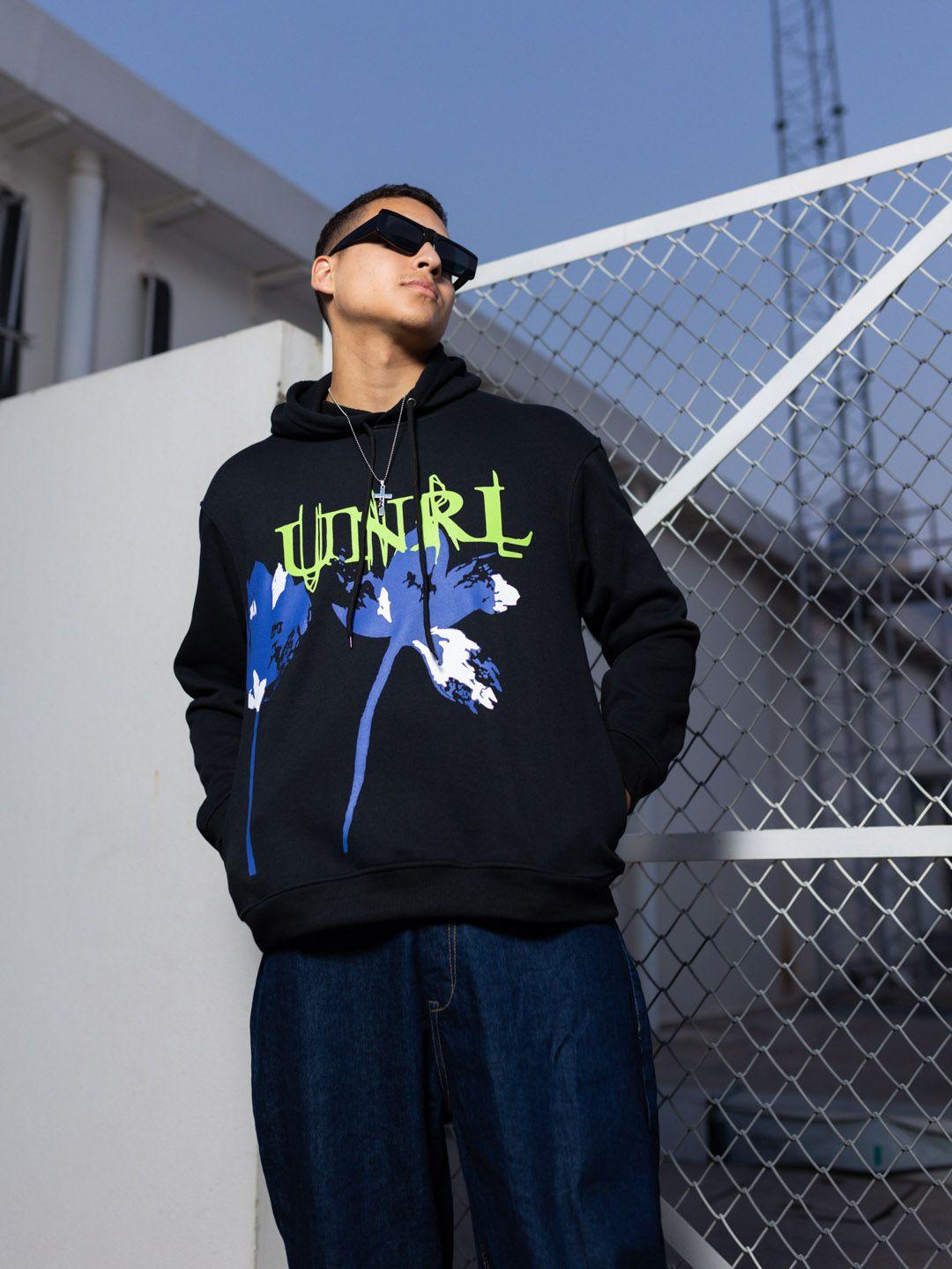 unrl graphic printed hooded sweatshirt