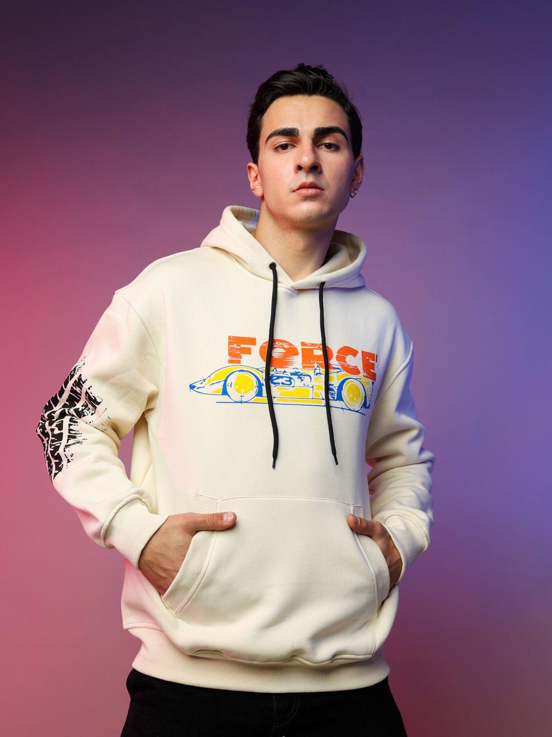 unrl men printed hooded sweatshirt