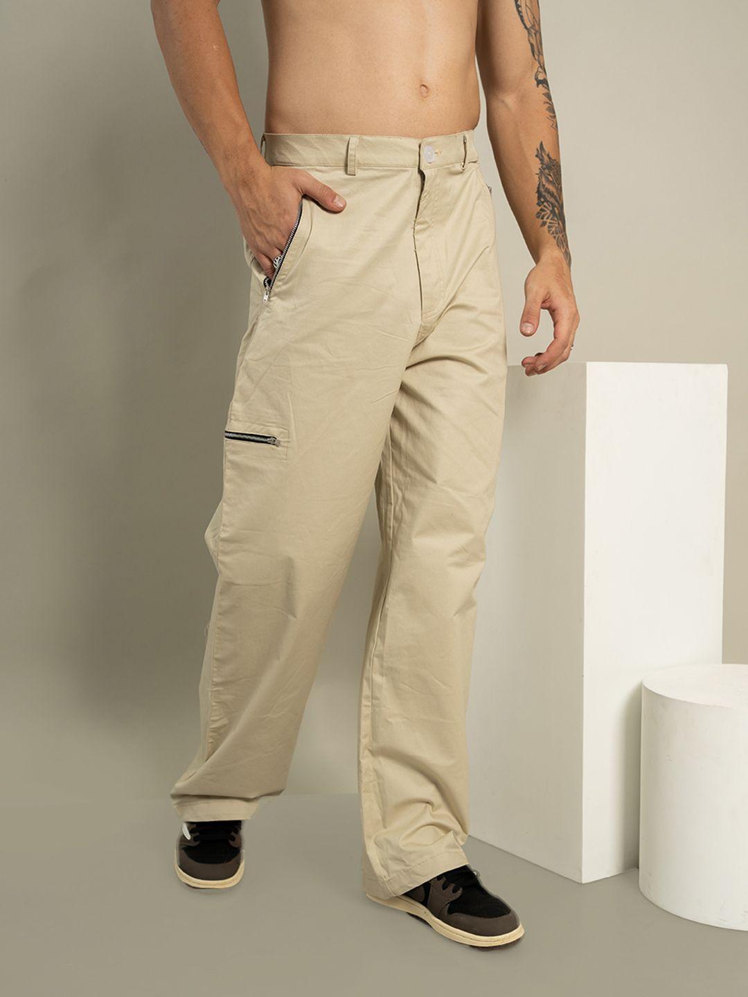 unrl men straight fit pure cotton cargos