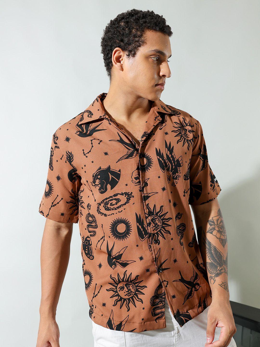 unrl relaxed printed cuban collar casual shirt