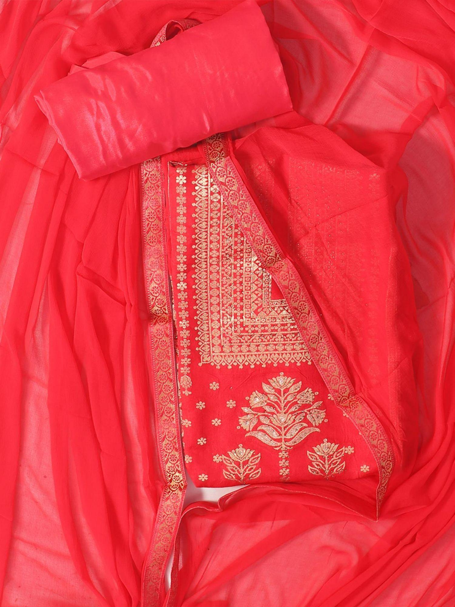 unstitched chiffon dress material for women - coral