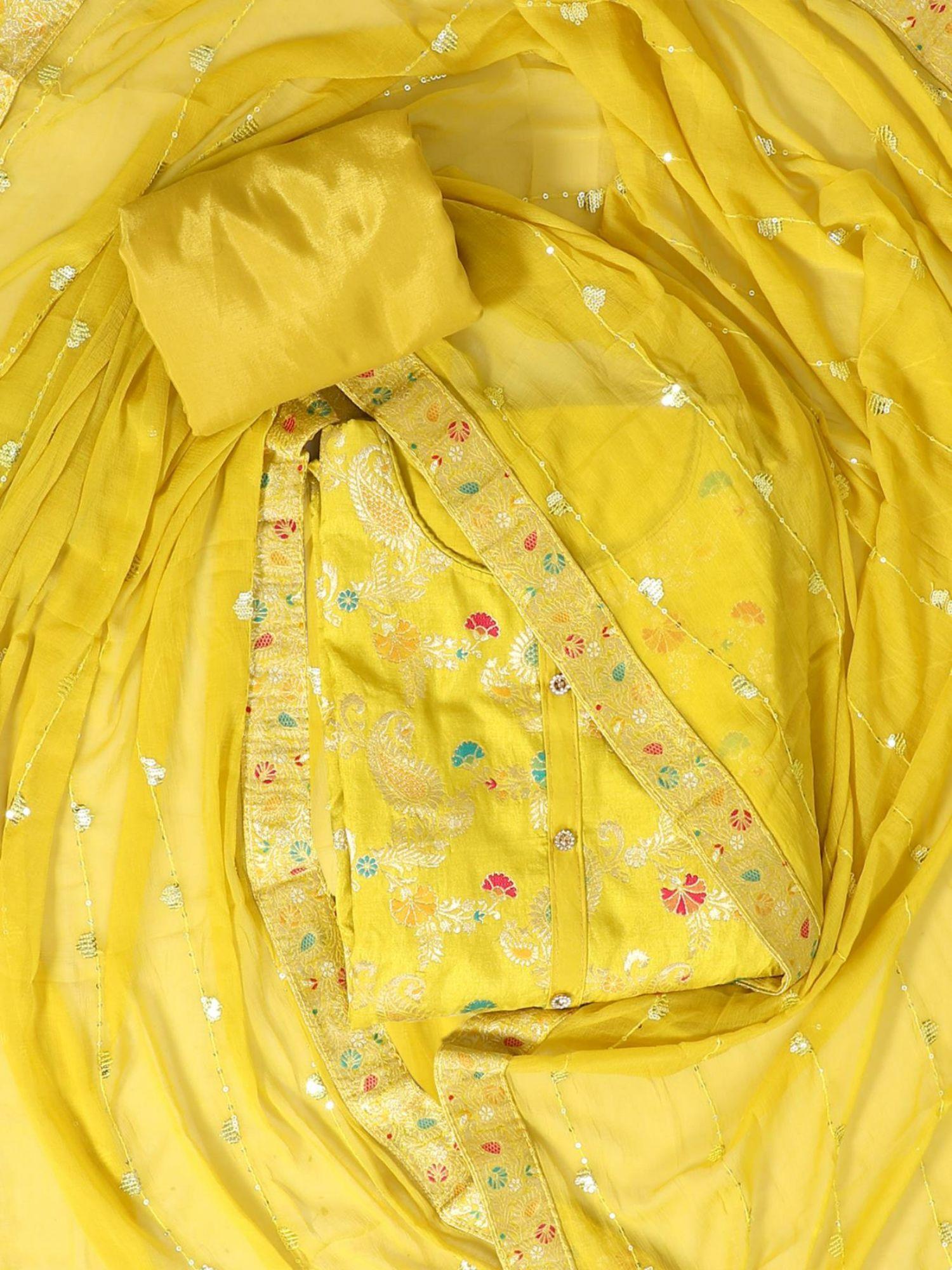 unstitched chiffon dress material for women - yellow