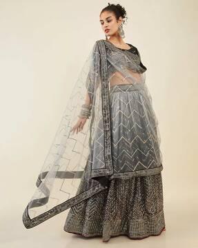 unstitched embellished lehenga choli with dupatta