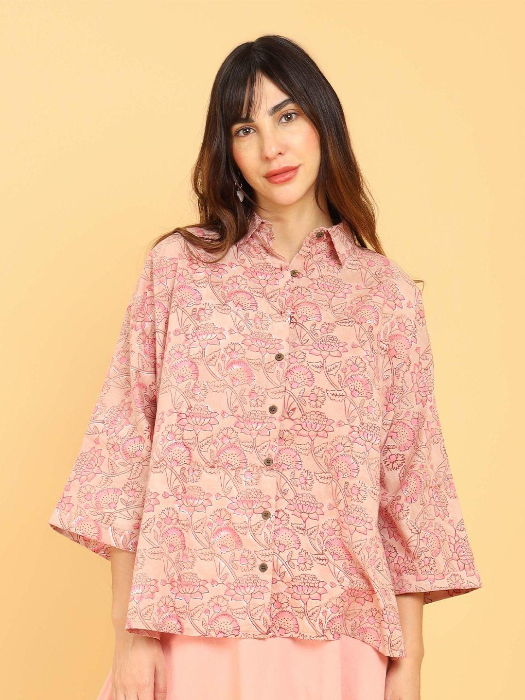 untung standard floral printed spread collar cotton oversized casual shirt