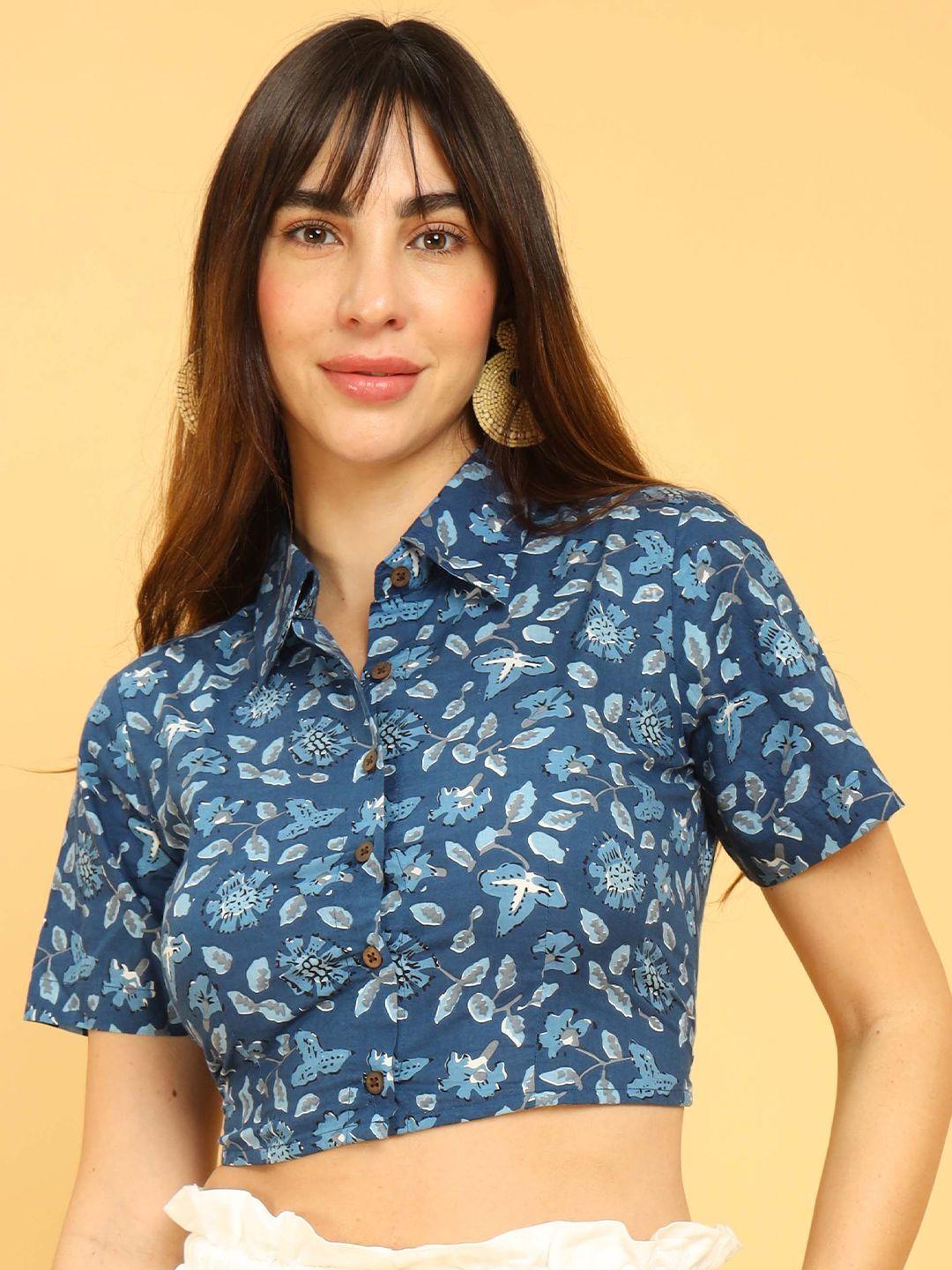 untung standard floral printed tie up cotton crop casual shirt