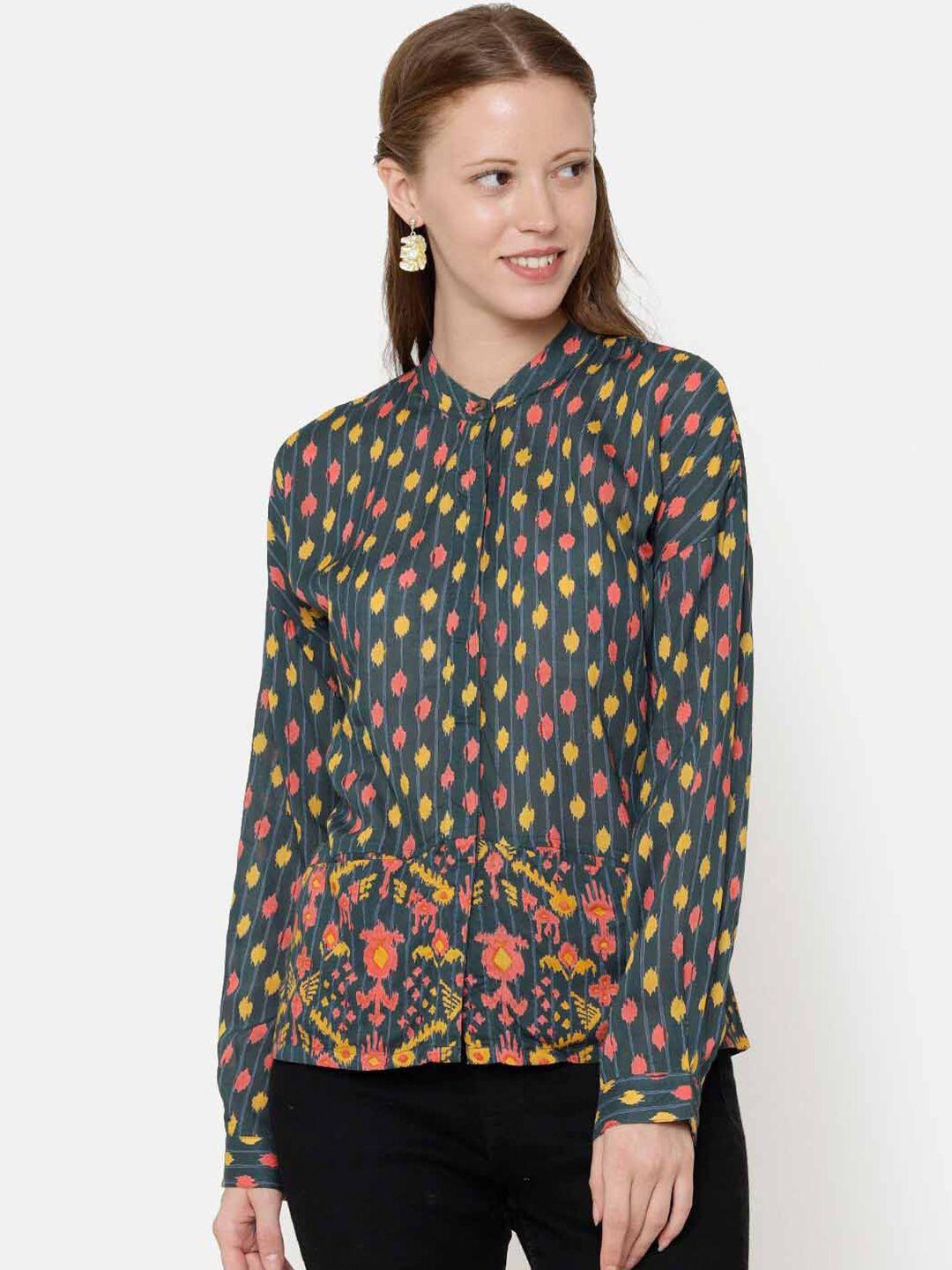 untung standard mandarin collar abstract opaque printed modal casual shirt